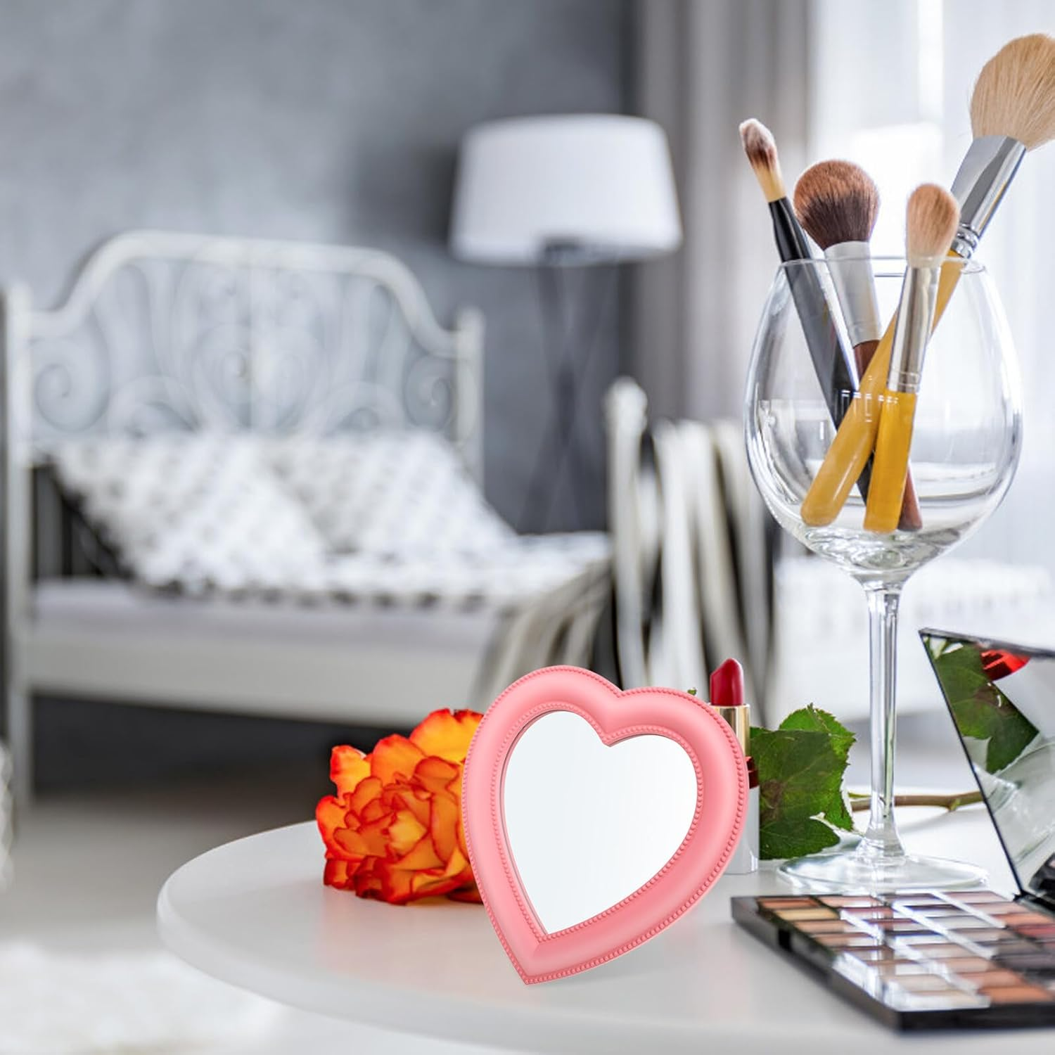 MALUGOGO Heart Shape Makeup Mirror Standing Wall-Mounted Cosmetic Vanity Desktop Mirror for Bedroom Bathroom Decor image number 4