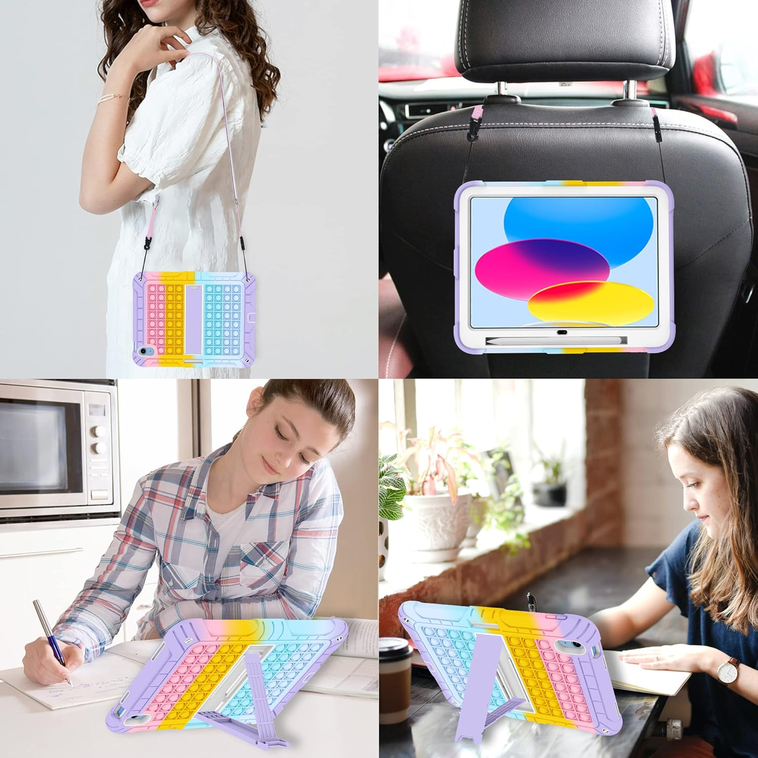 Herize Ipad 10/11Th(A16) Generation 10.9 Inch Case Cover 2022/2025 with Pencil Holder&Shoulder Strap, Ipad 10Th Gen A2757/A2777 Heavy Duty Shockproof Protective Case with Kickstand for Kids Girls Boys - Colorful Purple image number 6