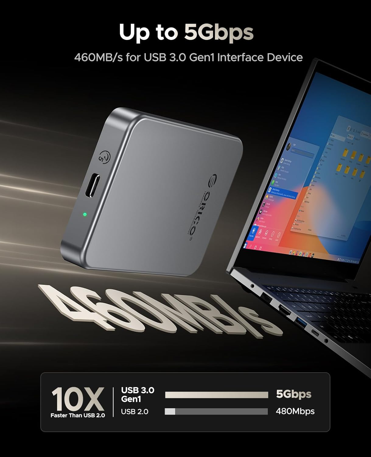 ORICO 1TB Magnetic Portable SSD, Metal Body, 4K 120 Fps Prores HDR Record and Store, up to 460Mb/S, USB C&A 2 in 1 Cable, External SSD Compatible with Iphone 16 Pro Max, Tablet, Computer - K5PLUS image number 2