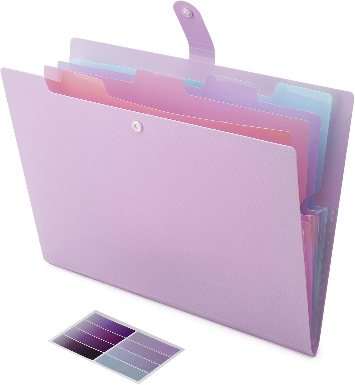 Nafy Colorful Expanding File Folder, 5 Pockets Folder with Colored Labels Portable Weave Pattern Accordion File Folder A4 Letter Size Project Organizer Document Folder for Office School (Purple) - 5 Color Mix image number 4