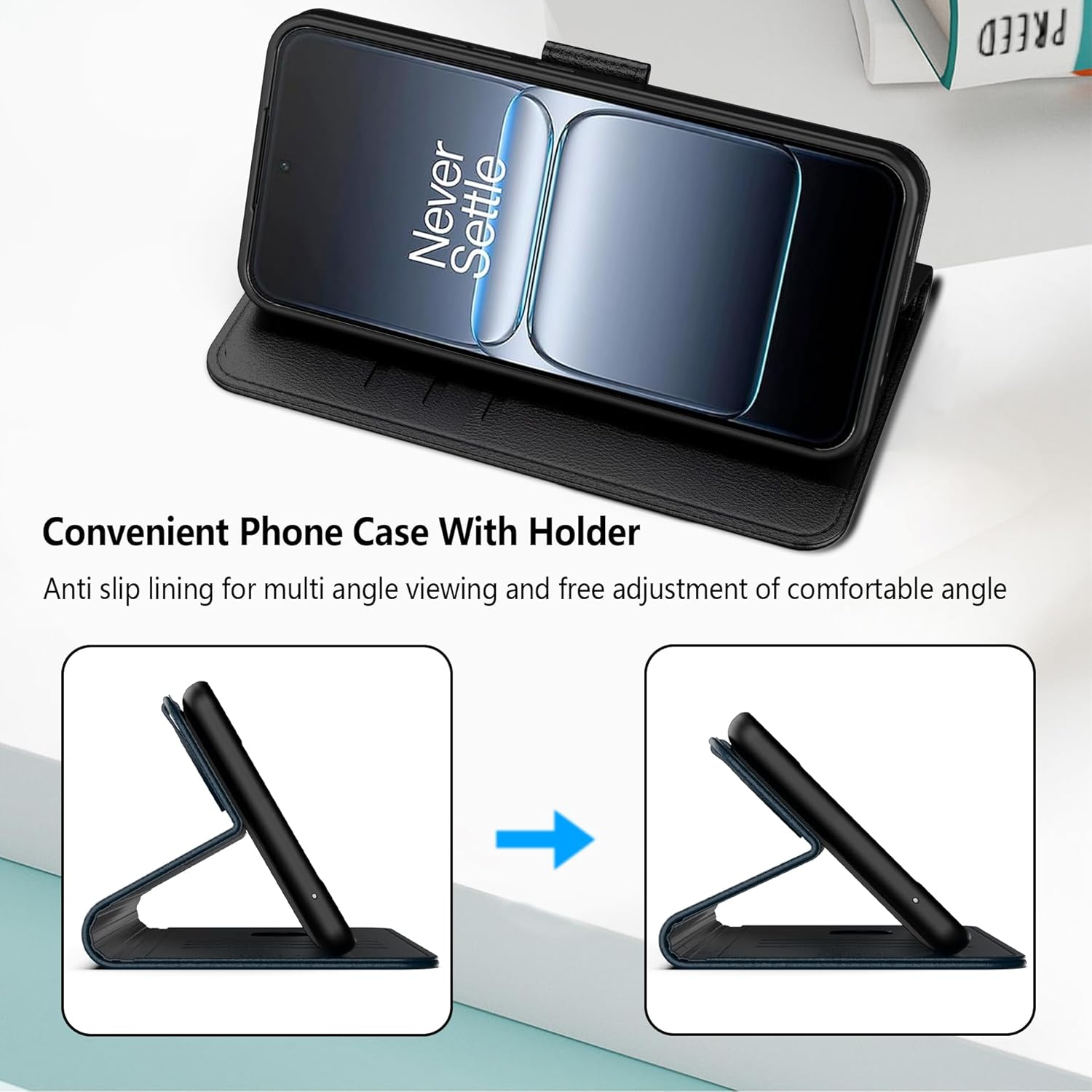 Aiziki for Nord 5 Phone Case, Leather Flip Case with 3 Card Slots & Kickstand, Anti-Drop, Magnetic Closure, Compatible with Nord 5 Case- Black image number 1