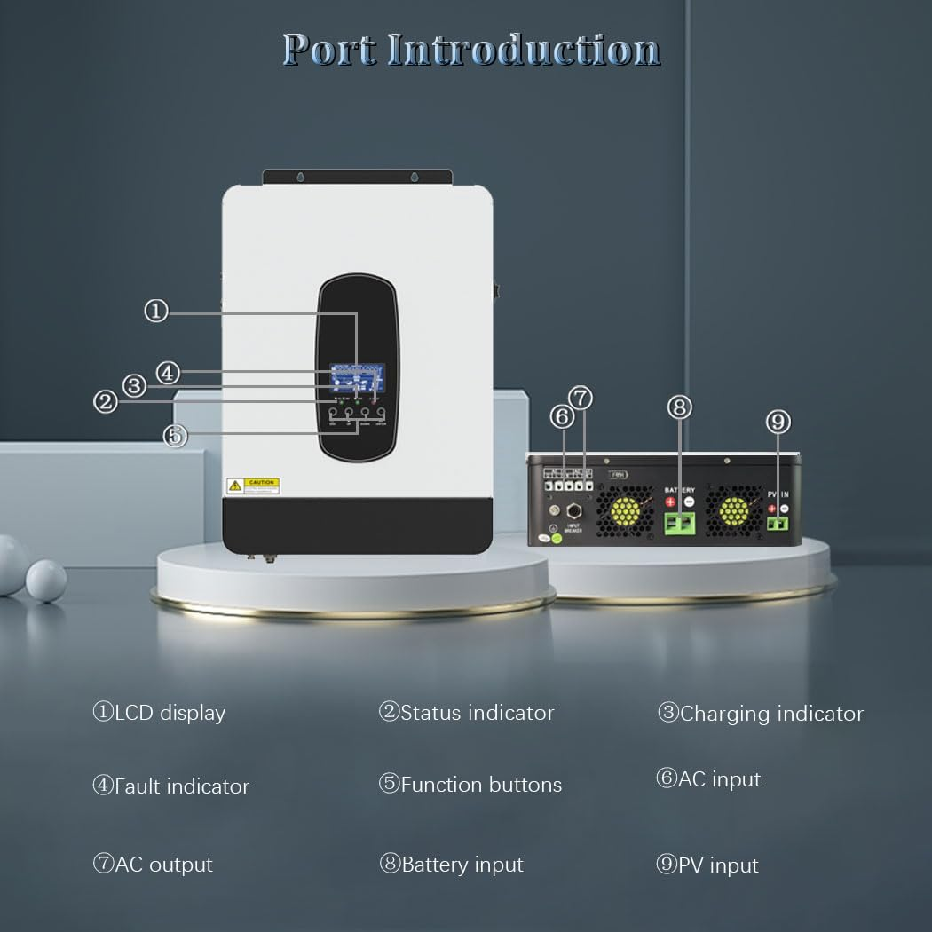 Y&H 3200W Solar Hybrid Inverter DC24V to AC230V, Off-Grid Pure Sine Wave Inverter with 80A MPPT Solar Charger + AC Charger,Max PV 3000W DC55-450V Input,Fit for 24V Lead-Acid/Lithium Battery image number 1