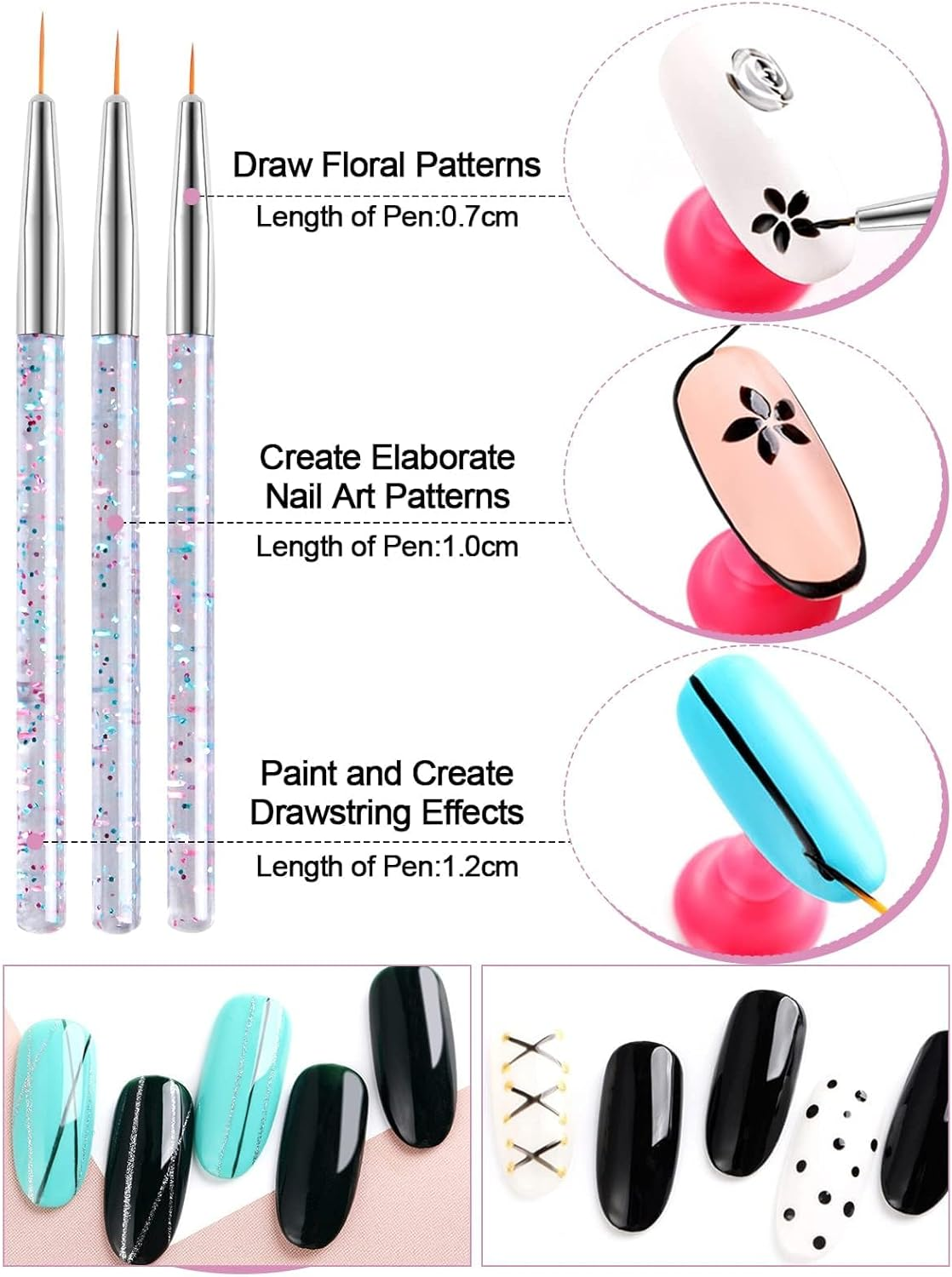 Kalolary Silicone Nail Stamper Set, French Tip Nail Stamp Jelly with Scraper, 3PCS Nail Detail Brush Set Nail Art Brush Pen, 5PCS Nail Dotting Pen, French Tip Nails Art Design Manicure Tools image number 5