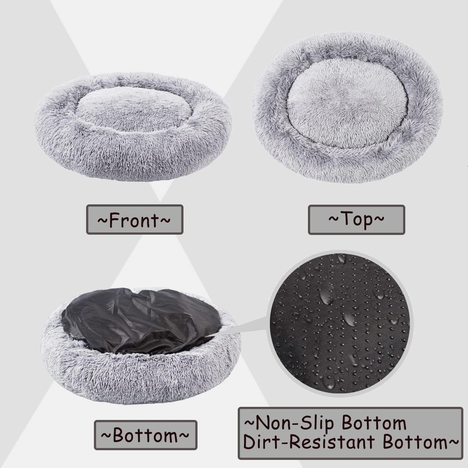 Cat Beds for Indoor Cats, Calming Cat Dog Beds for Small Medium Cats Dogs anti Anxiety Kittens Puppy Donut Bed Machine Washable Cat Bed Warming Soft Fuzzy Comfy round Pet Bed (Light Grey, 24 Inches) image number 2