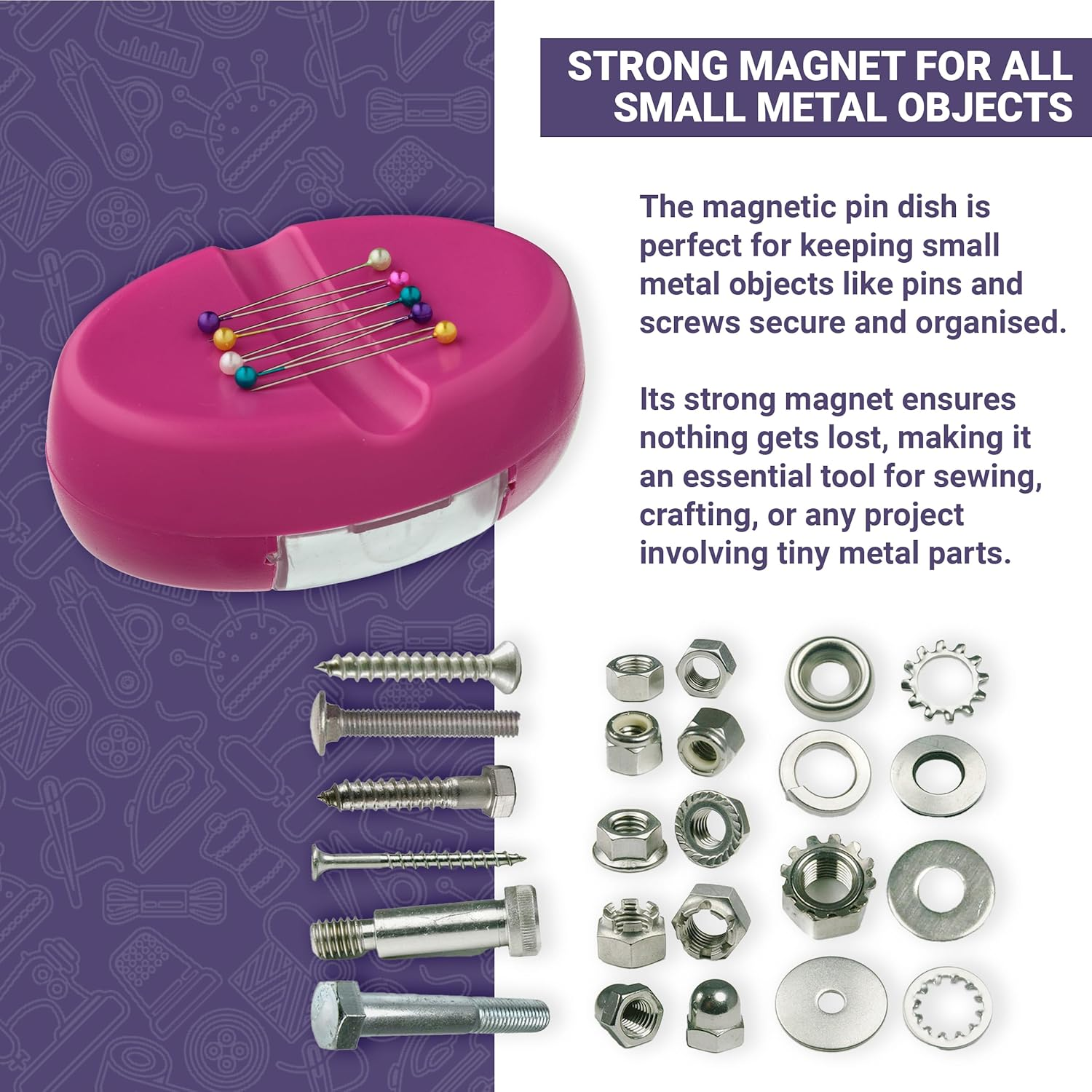 The Quilted Bear Magnetic Pin Cushion - Holder for Sewing with 25 Pearl-Headed Pins & Plastic Drawer Organizer for Bobby Pins & Sewing Supplies (Pink) - Rainbow image number 7