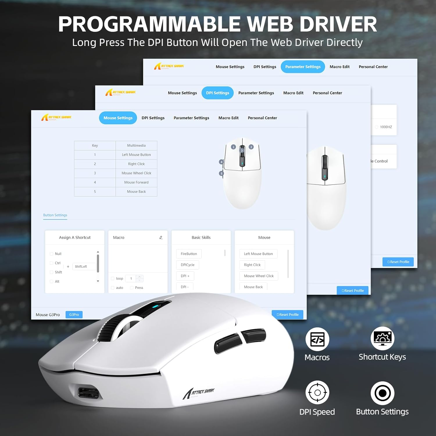 ATTACK SHARK G3PRO Wireless Gaming Mouse with RGB Charging Dock,2.4G/Usb-C Wired/Bt PAW3311 Optical Sensor 1K Polling Rate Adjustable 25K Dpi,500Mah Battery Ultra Lightweight 59G Mice (White) - Berry Red image number 4