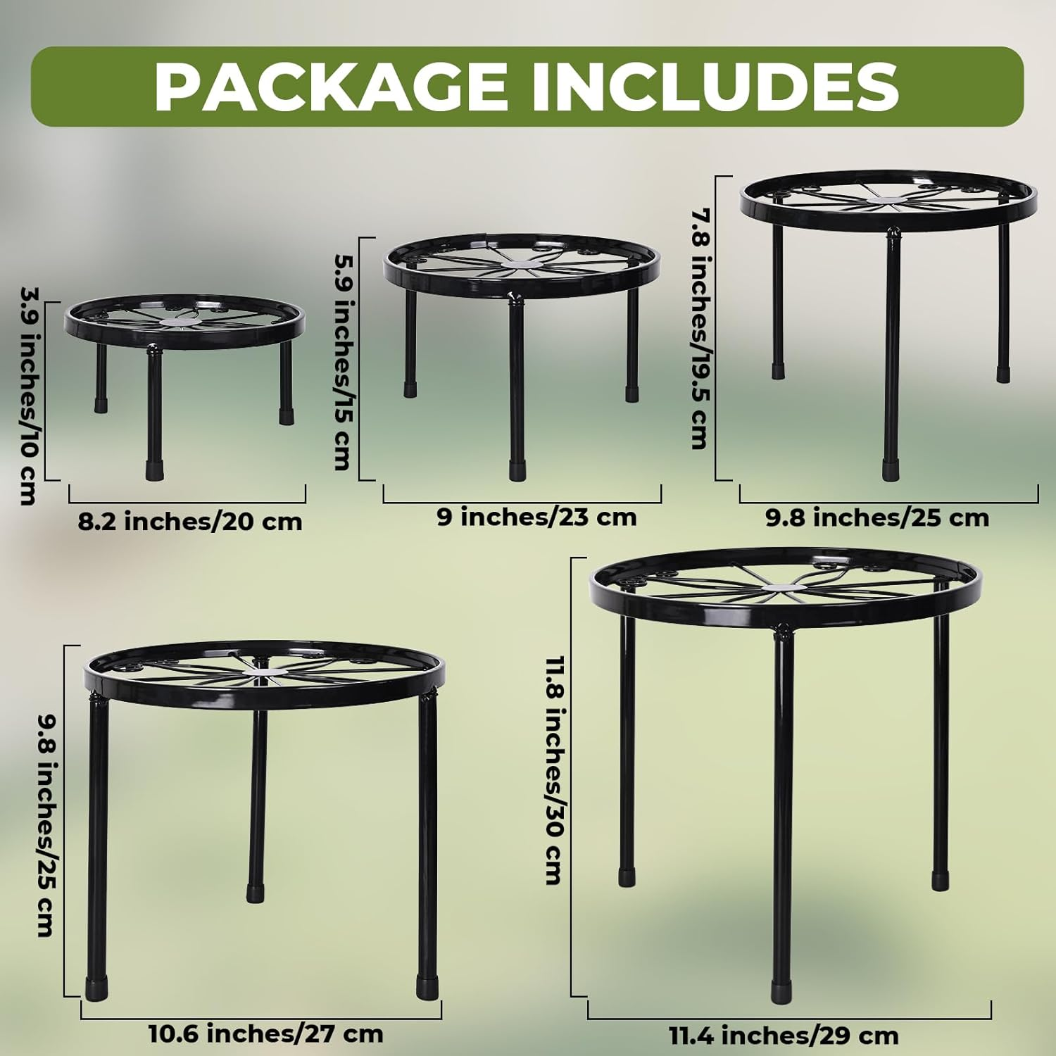 5 Pack Metal Plant Stands, Ditind Heavy Duty Flower Pot Stands for Multiple Plant, Plant Pot Shelf, Rustproof Iron Potted Stand Holder for Outdoor Indoor, round Supports Decor Racks for Garden Home image number 6