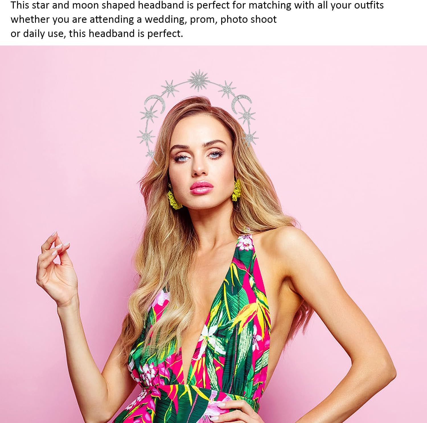 1 Piece Double Layer Silver Headband, Women'S Headband, Star Moon Headband, Star Rhinestone Headband, Moon Costume, Suitable for Birthdays, Parties, Banquets image number 3