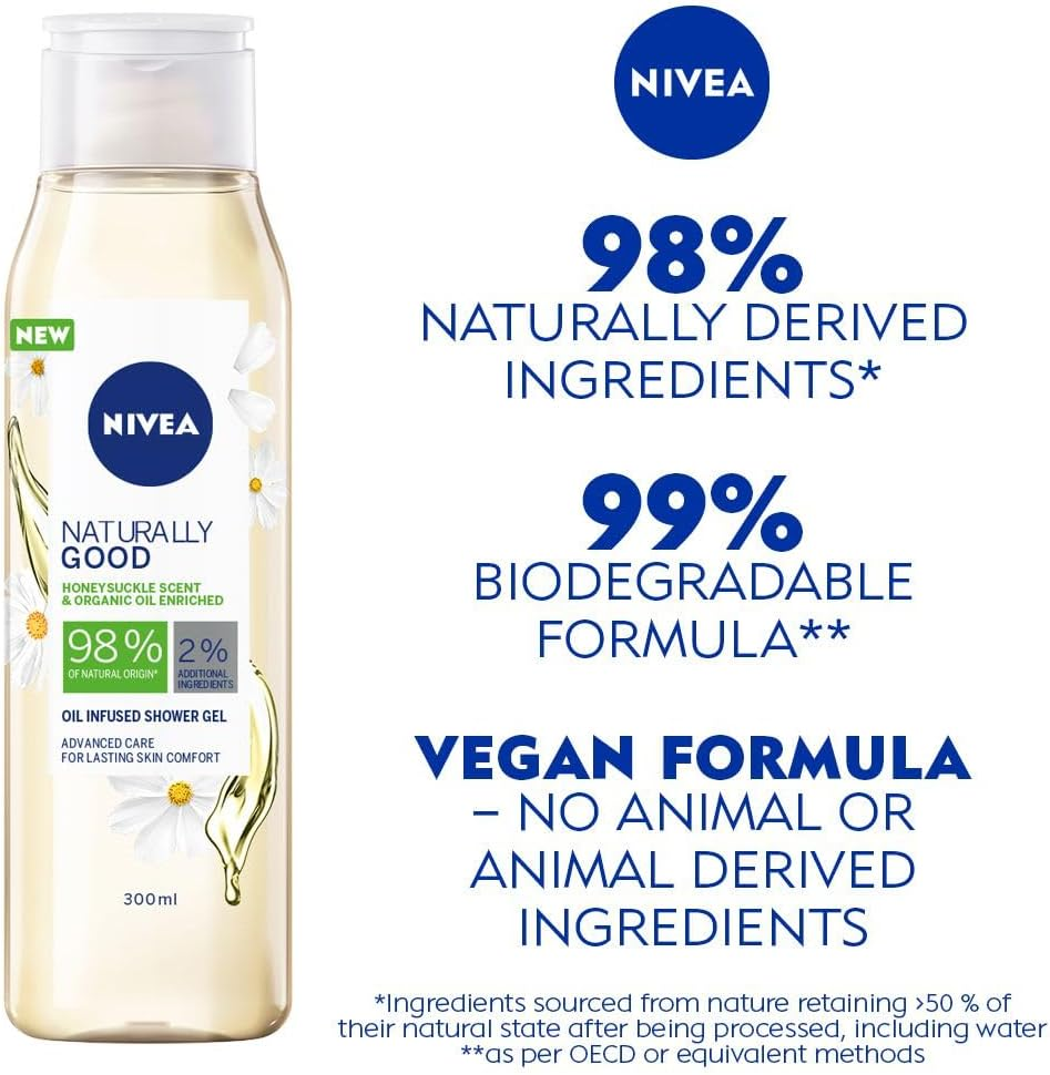 NIVEA Naturally Good Shower Gel & Body Wash, Scented with Honeysuckle & Enriched with Organic Oils, 300Ml, Detox Cleanse, Best Body Wash, Soap Free Body Wash image number 6