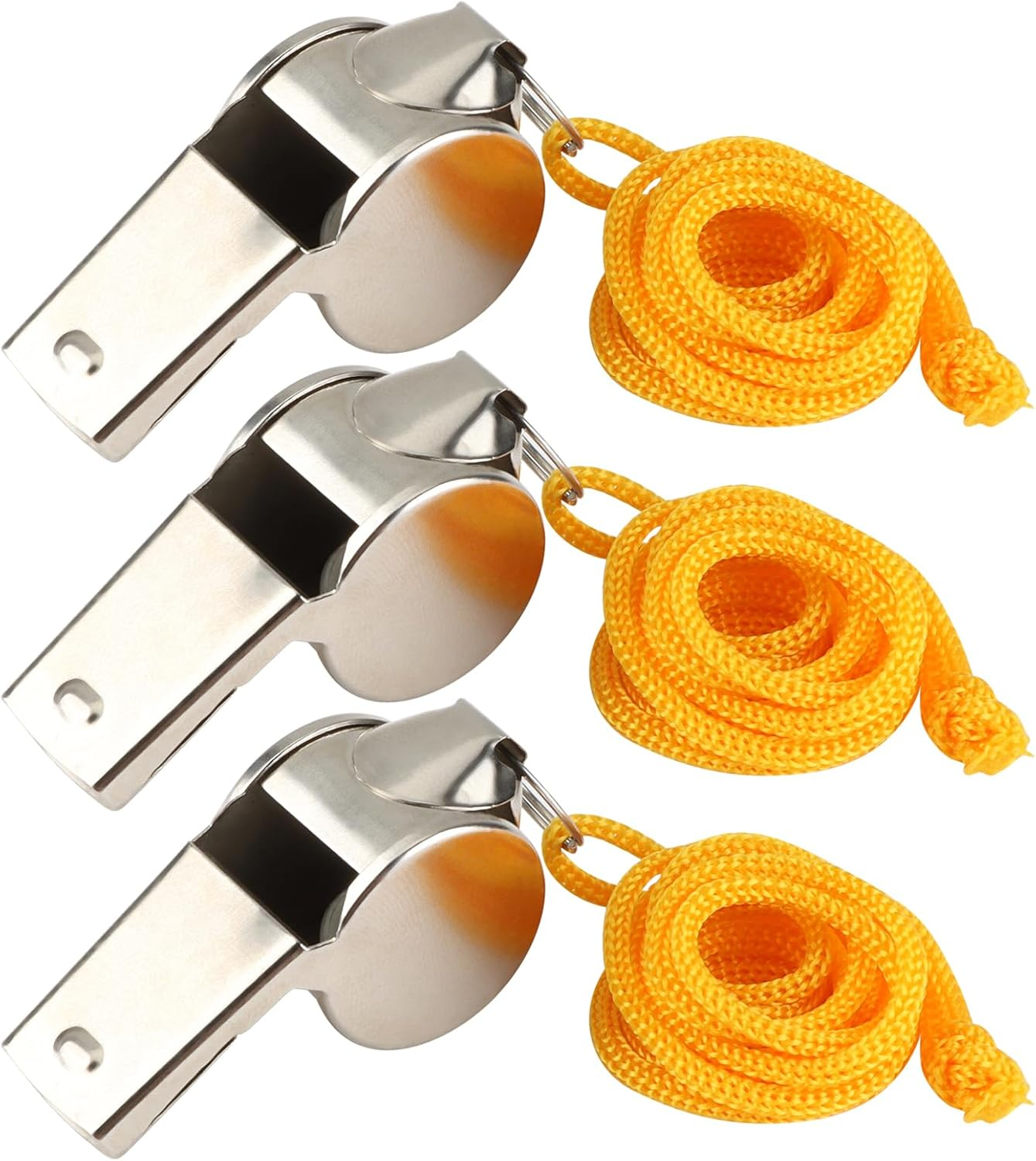 3Pcs Stainless Steel Referee Whistle with Durable Lanyard Producing Loud Crisp Sound for Sports Training Coaching Outdoor Games Fitness Hiking Camping Survival Emergency Durable Metal Whistles image number 6