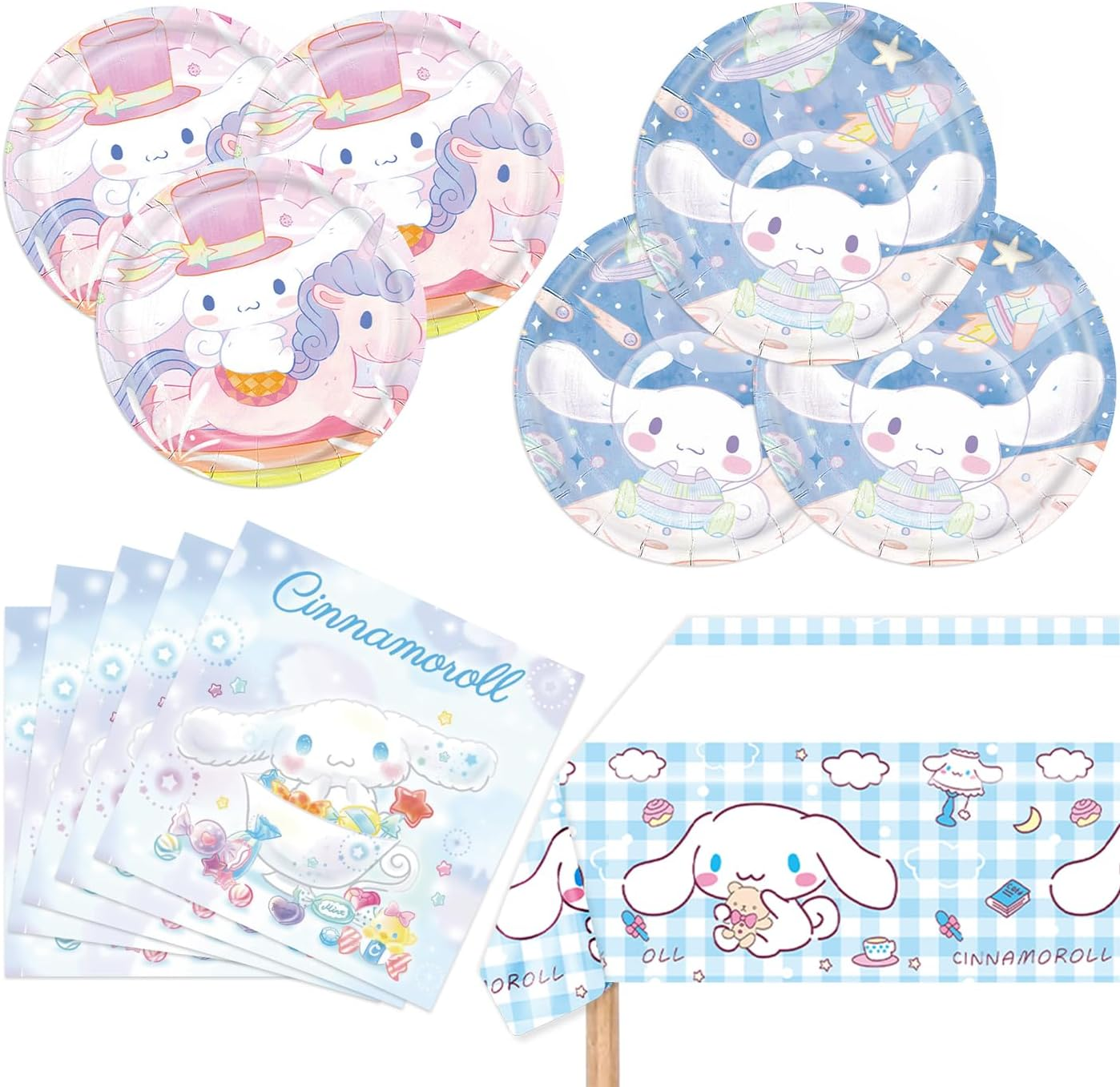 Cinnamoroll Birthday Decorations, 20 Plates, 20 Napkins and 1 Tablecover for Boys Girls Party Supplies image number 1