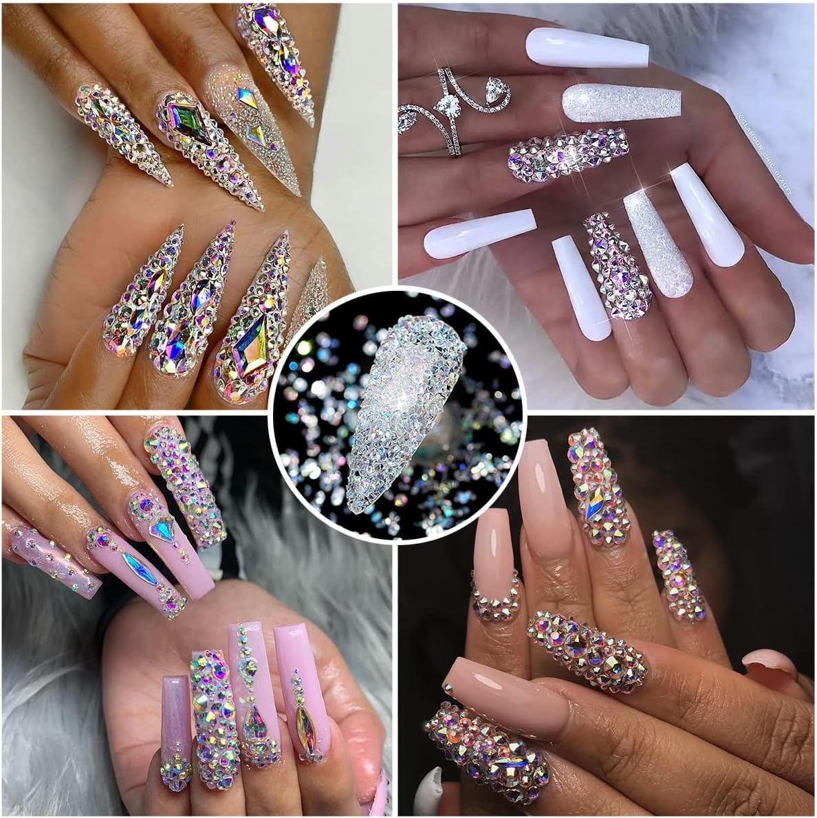 Qiipii 4080Pcs Crystal AB Nail Rhinestones AB Flatback Rhinestones for Nails Nail Art Gems round Beads K9 Glass Stones Diamonds Jewels Nail Charms Supplies for Nail Face Eyes Makeup Clothes DIY Crafts image number 7