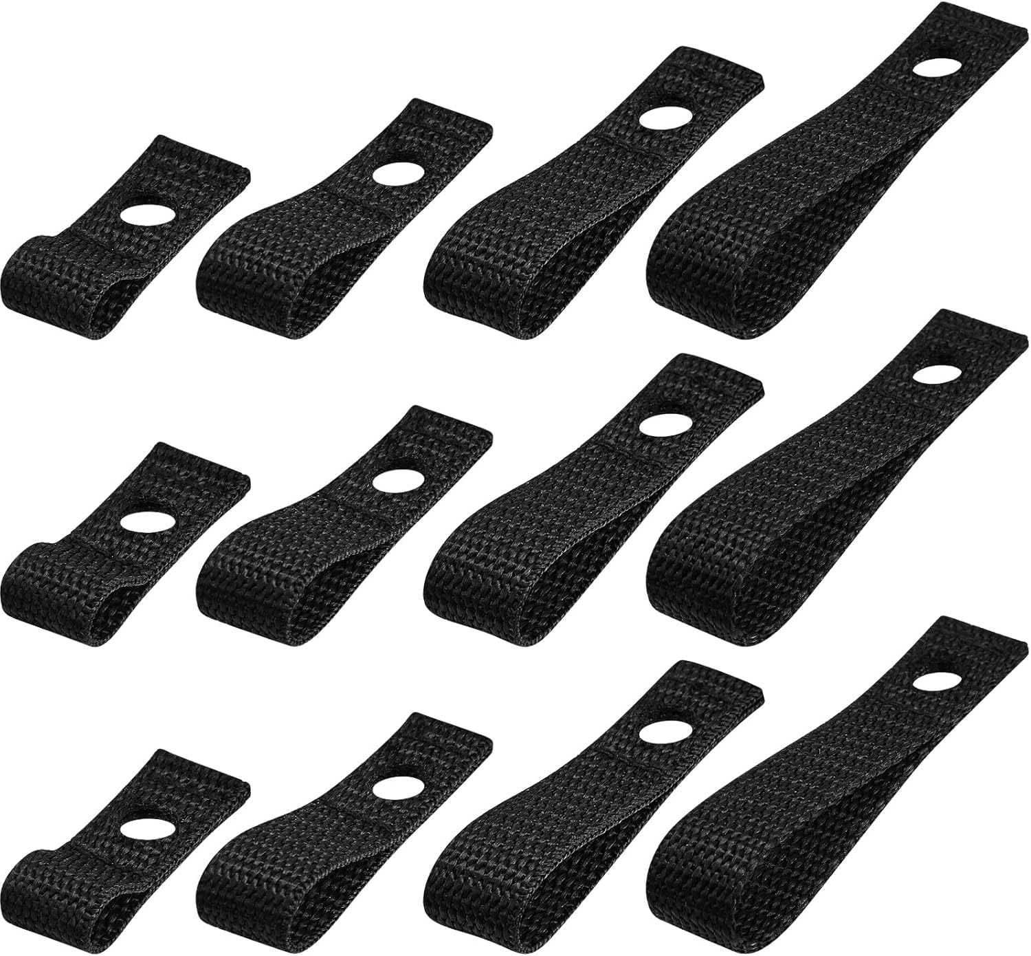 Patelai 12 Pcs Soft Loops Motorboat Cleats, Quick and Secure Anchor Points for Docking Bumpers, Anchoring Line and Bungee Dock Rope, 1.8'' 2.3'' 2.8'' 3.3'' Long 0.6'' Wide(Black)