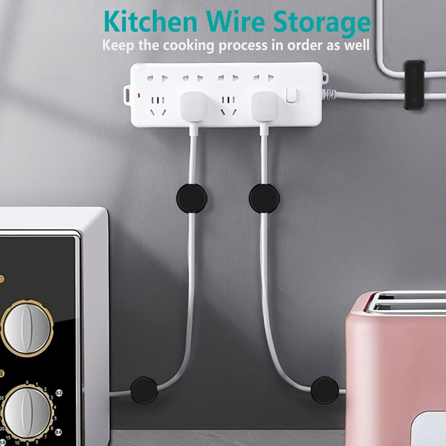 Geeric 8 Pack Magnetic Cable Management, 6 PCS Rotatable Cord Organizers, 2 PCS Dual Slot Charging Cords Wire Holders, Adhesive for Office Home Car - Black image number 5