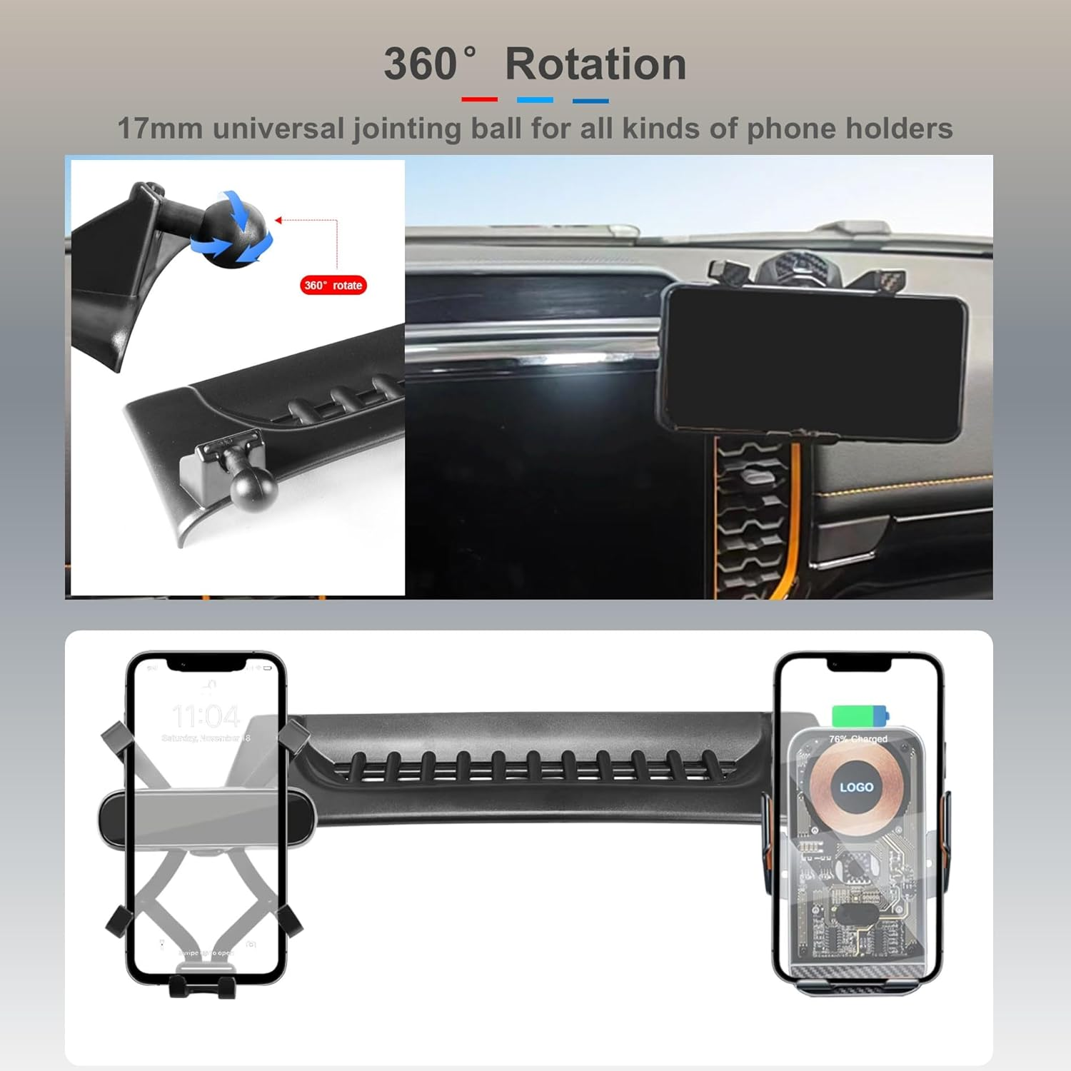 Car Phone Holder Compatible with Ford Ranger 2022 2023 2024, Navigation Bracket Screen Fixed Base, Screen Mount Mobile Phone Holder, Cell Phone Car Mount Phone Stabilizer, 360 Degree Rotation image number 4