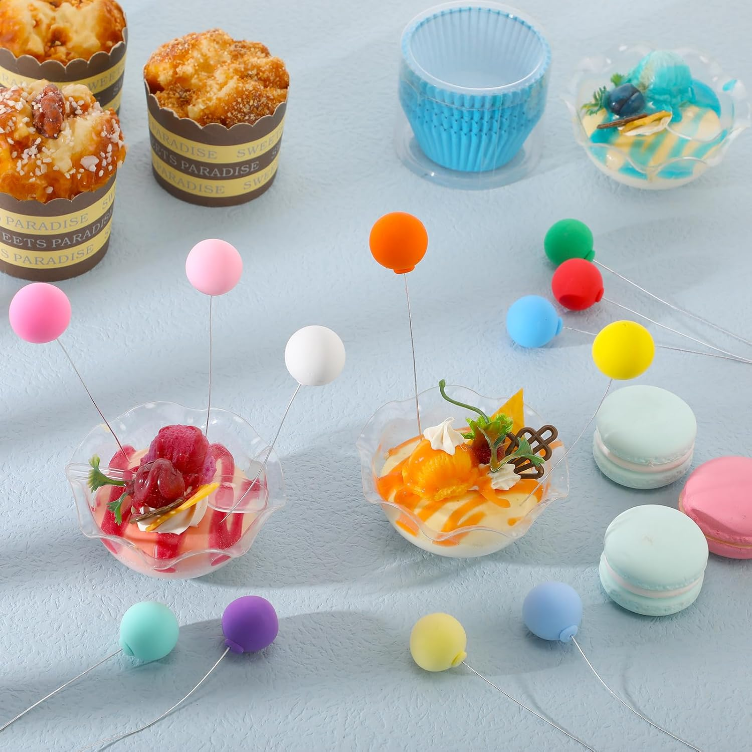 Sieral 60 Pcs Mini Balloon Cake Toppers Rainbow round Balls Cupcake Toppers for Birthday Baby Shower Wedding Party Decorations, 12 Colors image number 1