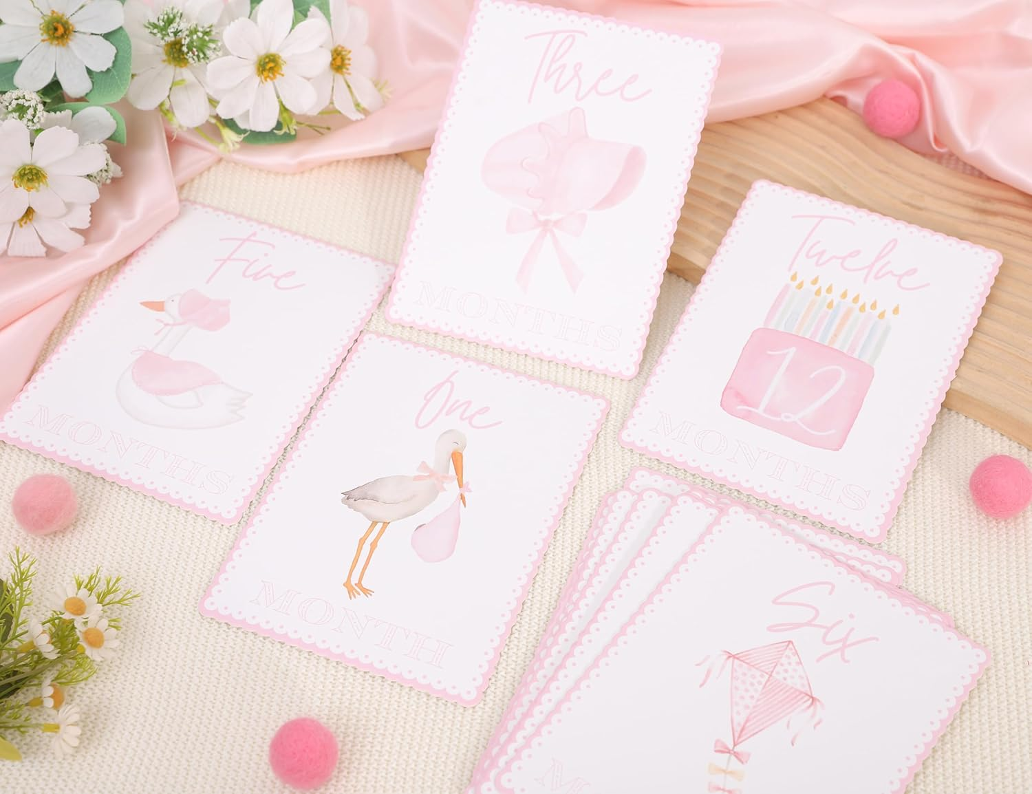 WAUAO Gingham Milestone Monthly Cards - My First Milestone Cards, Baby Shower Photo Props,Baby Milestone Monthly Memories,Boys/Girls Photo Props (Pink) - Pink image number 4