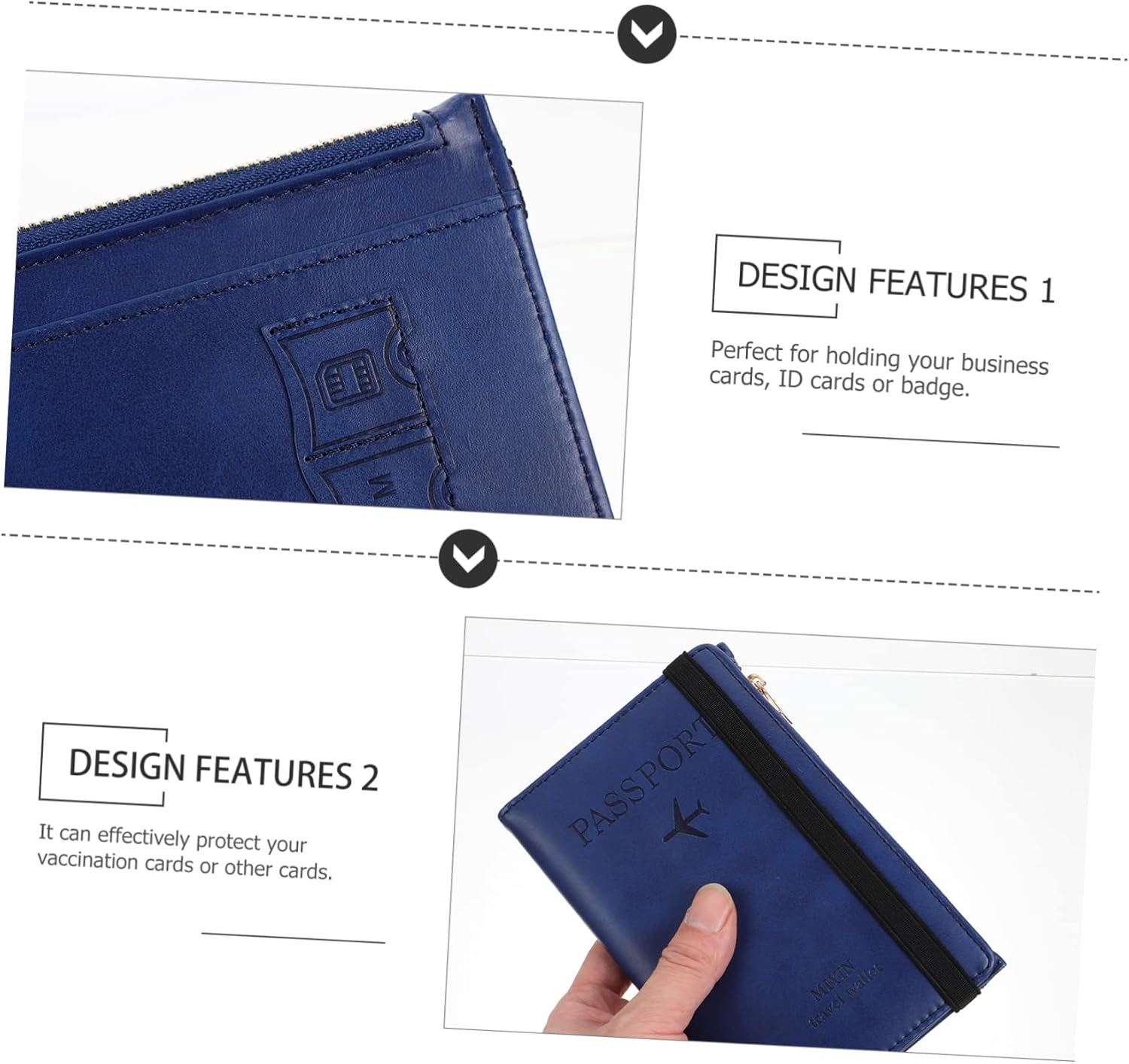 GLSTOY Passport Bag Slim RFID Blocking Pu Cards Organizer for Travel Document Holder Lightweight Protective Cover for Gate Pass Id Cards - Navy image number 5