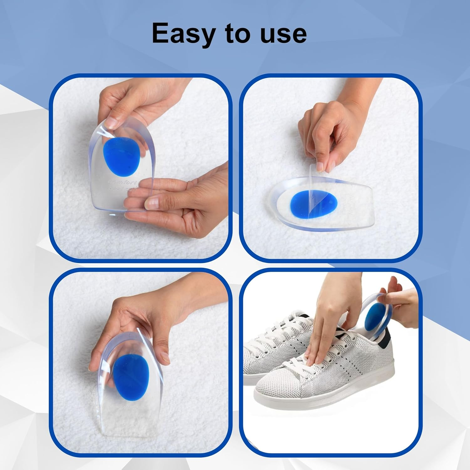 Wonder Care Gel Heel Cushion for Heel Pain Relief Women and Men | Silicone Heel Pad | Plantar Fascitis Inserts Heel Spur Pads| Achillies Heel Support| Cushion Heel Inserts | Small & Large, Pair 1 & 2 image number 3