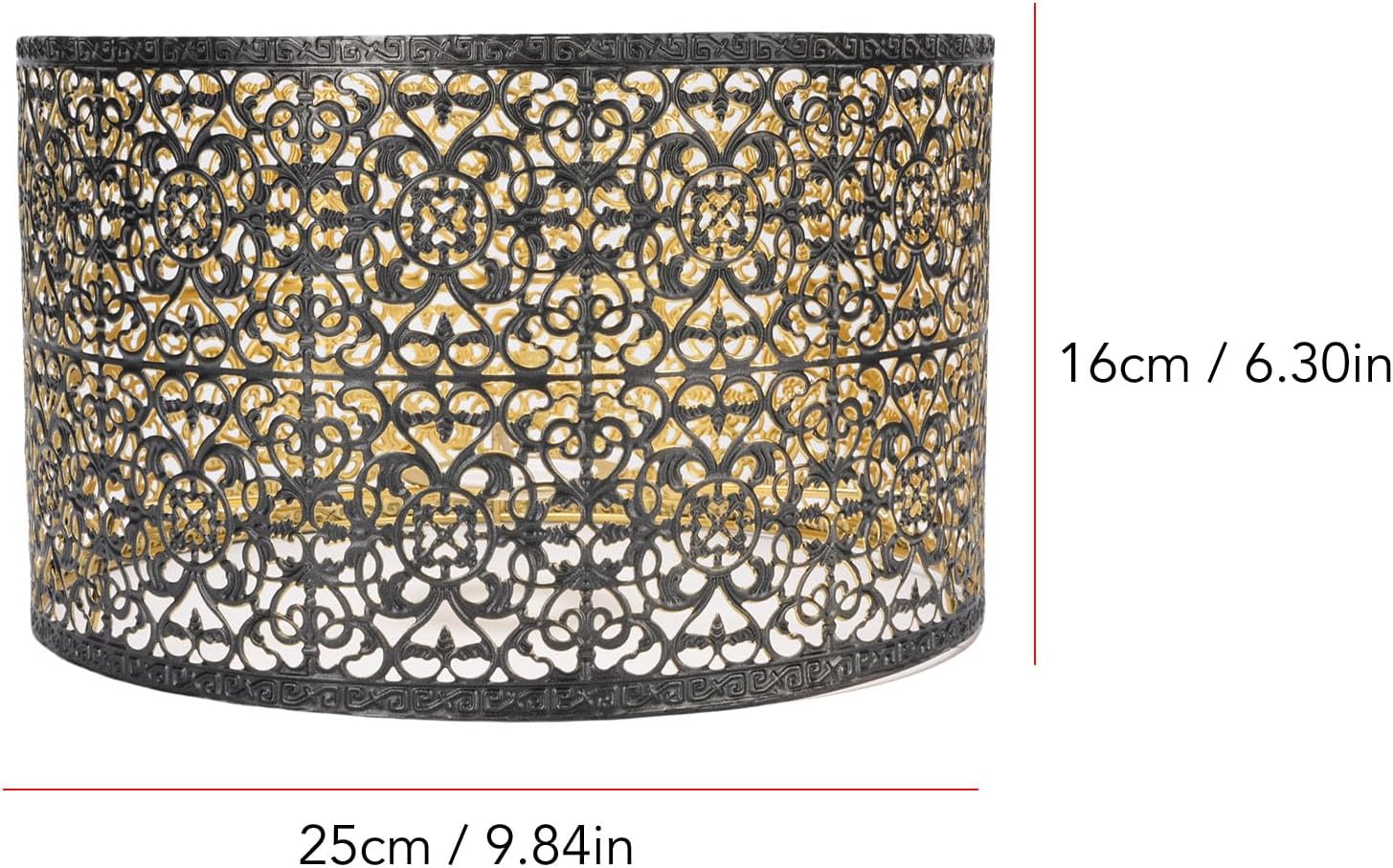 Metal Lampshade, round Lamp Shade Fits Both E27 and E14 Bulb Bases, Elegant Black and Gold Drum Lampshade with Hollow Carved Pattern for Table Lamps, Floor Lamps, Pendants image number 5