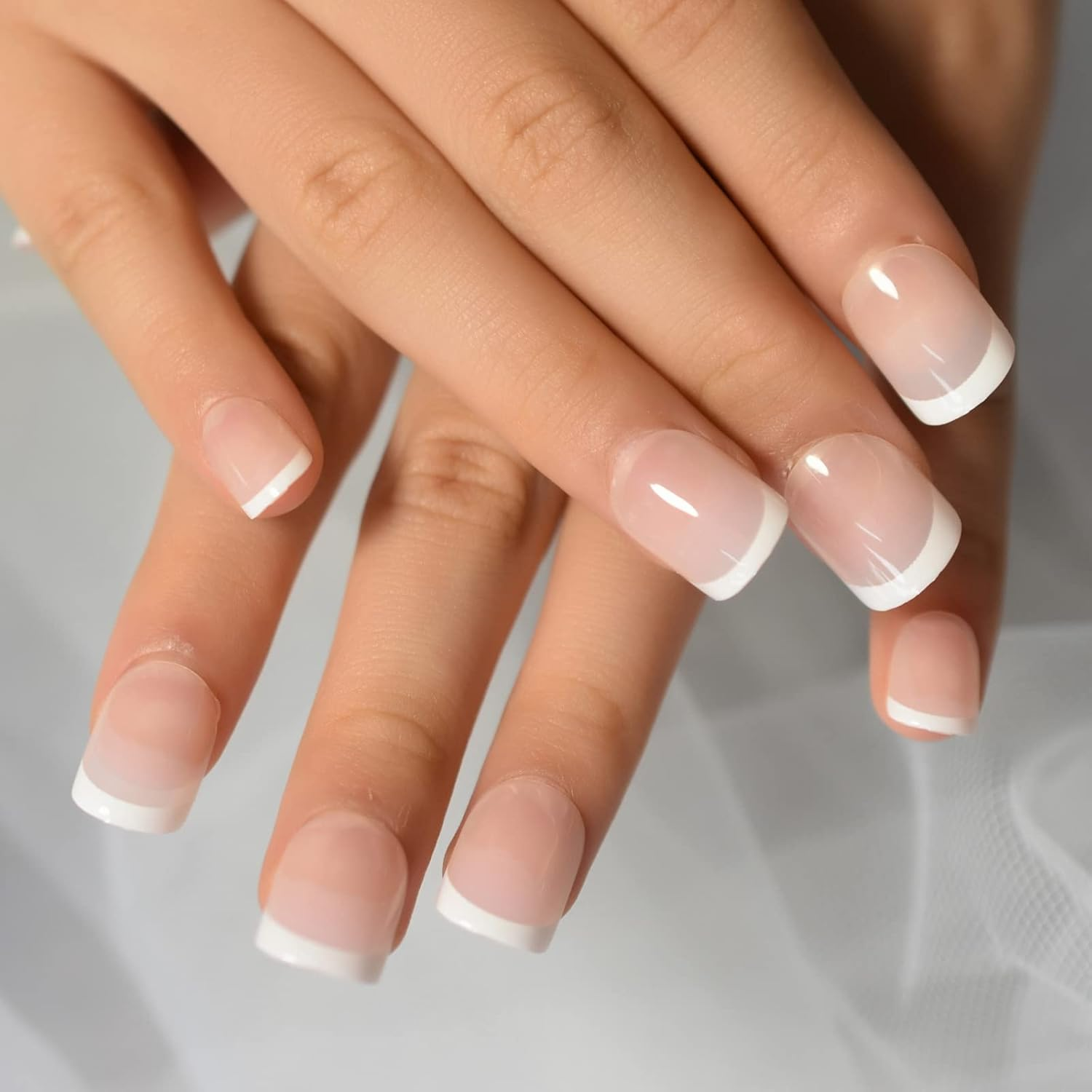 120Pcs Child Fake Nails Nude French Natural White Tips Short round Press on Nails Kid Cute Christmas Party Show 5 * 24Pcs - Orange,White image number 2