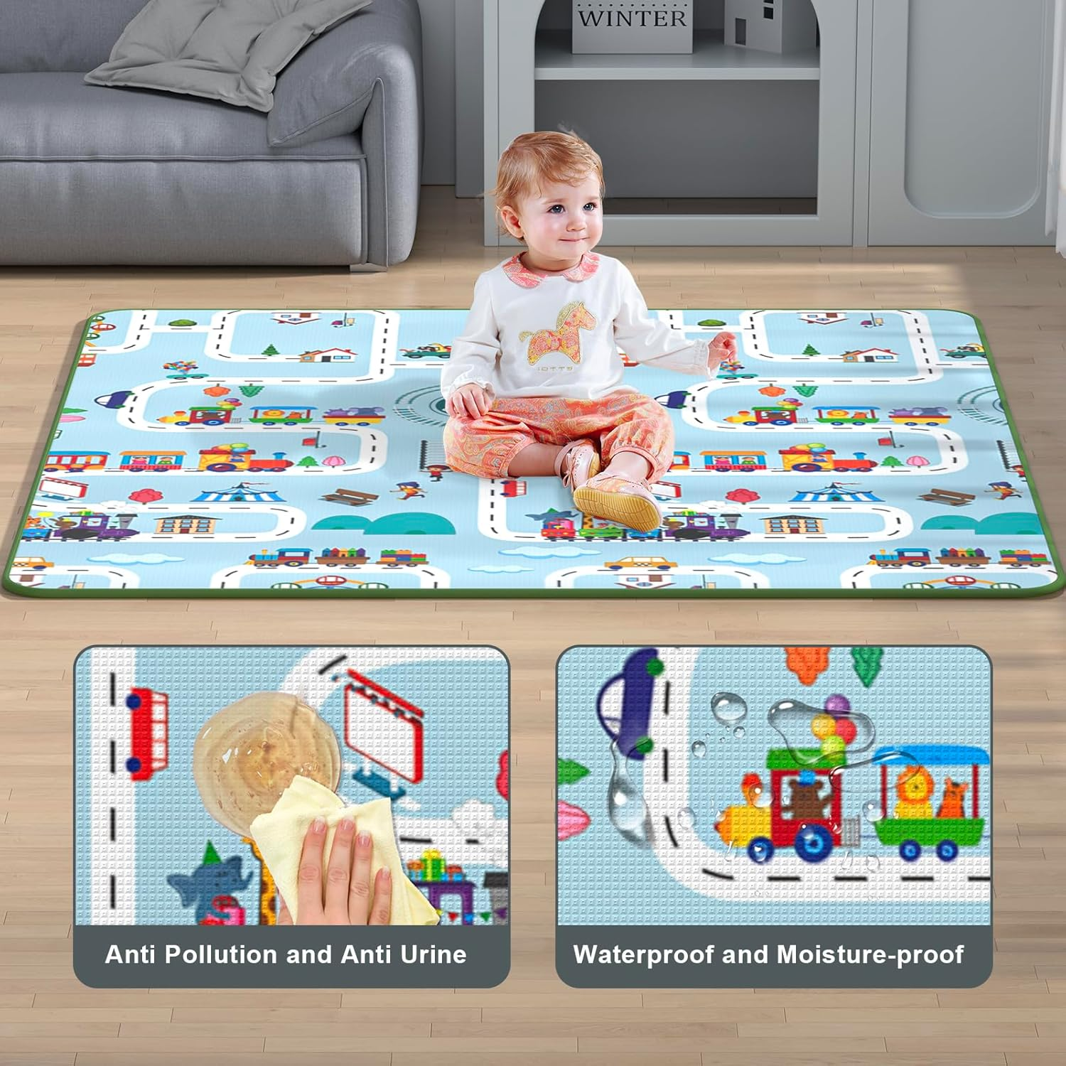 VANCLE Baby Play Mat, 127Cm X 127Cm Playmat, Folding Portable Waterproof Double-Sided Crawling Mat for Infants and Toddlers