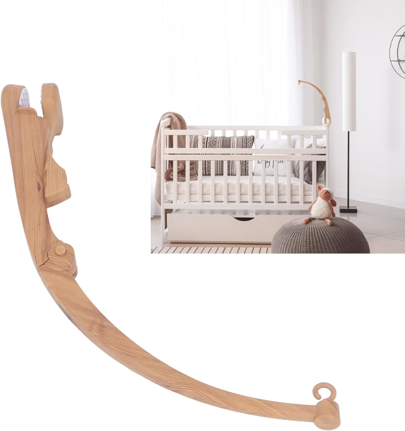 Stable Crib Mobile Arm Imitation Wood Grain Foldable Crib Mobile Holder Arm for Toys Attachments, Easy to Carry in Nursery Premium Plastic Material image number 4