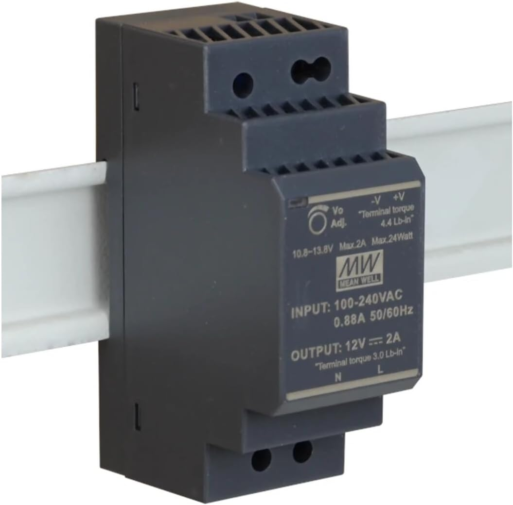 HDR-30-12 Genuine Mean Well DIN Rail Power Supply 12V 2A 24W(30W Series), with Warning Label - 12V image number 1