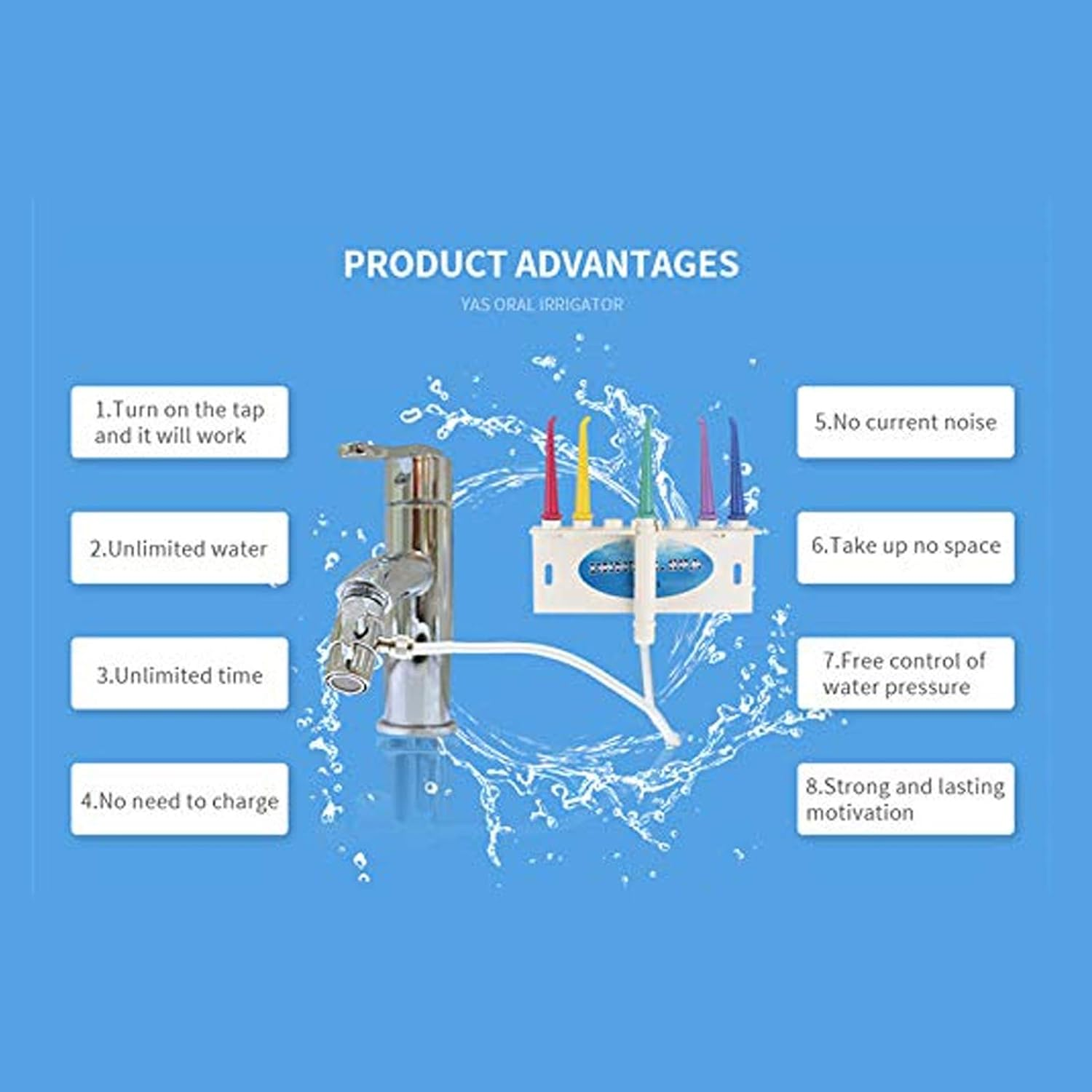 Water Flosser for Family Use 5 Color Jet Tips for Faucet & Shower, Oral Irrigator Non-Electric Safety Water Pressure, Dental Oral Care Tooth Cleaning. Energy Saving & Environmental Protection. image number 2