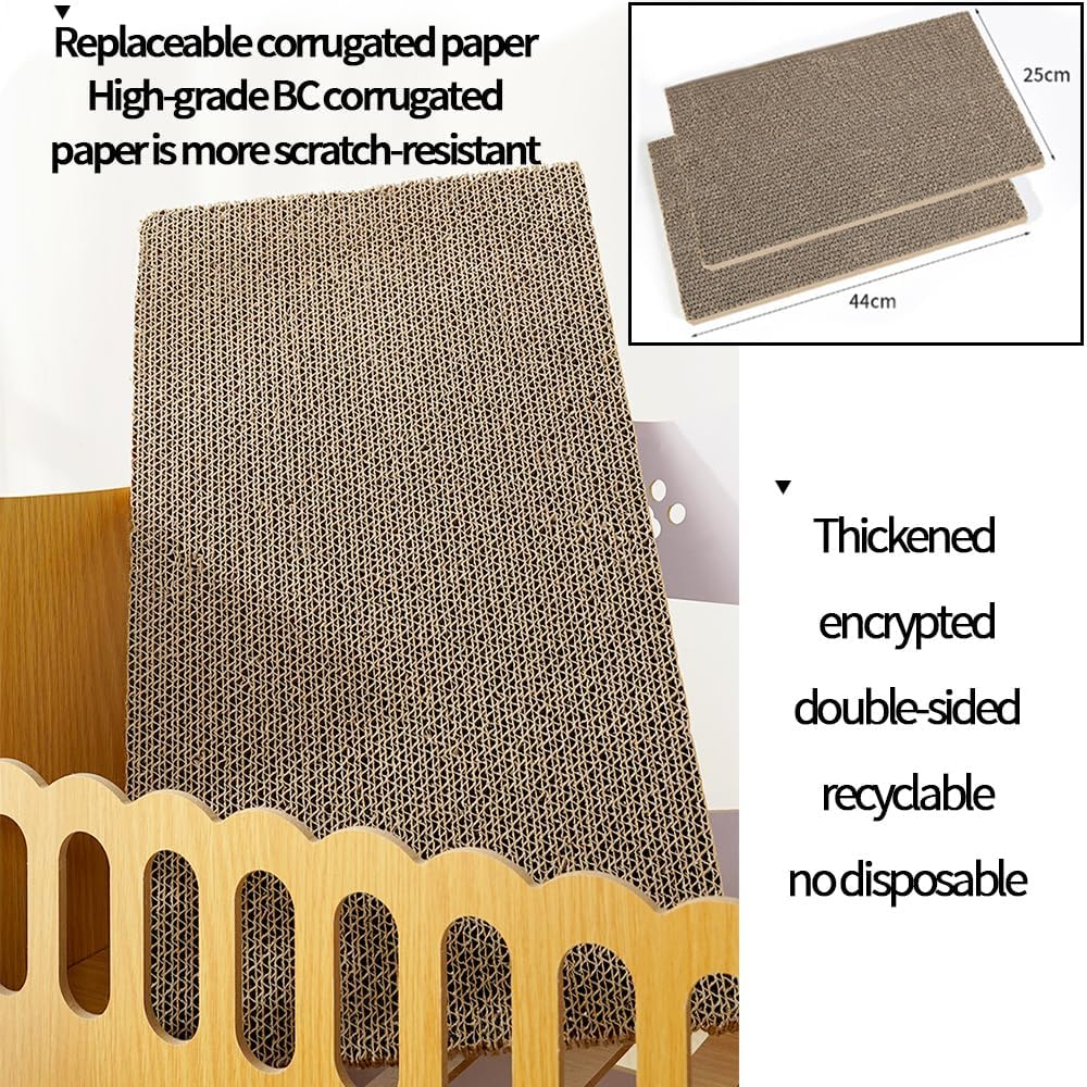 TOMVAES Cardboard Cat Scratcher House,Indoor Cat Beds Furniture, Lounge for Kittens within 33Lbs,2-Story Stable Wood with Replaceable Scratching Pad Board,Sturdy Cat Condos with Stairs image number 4