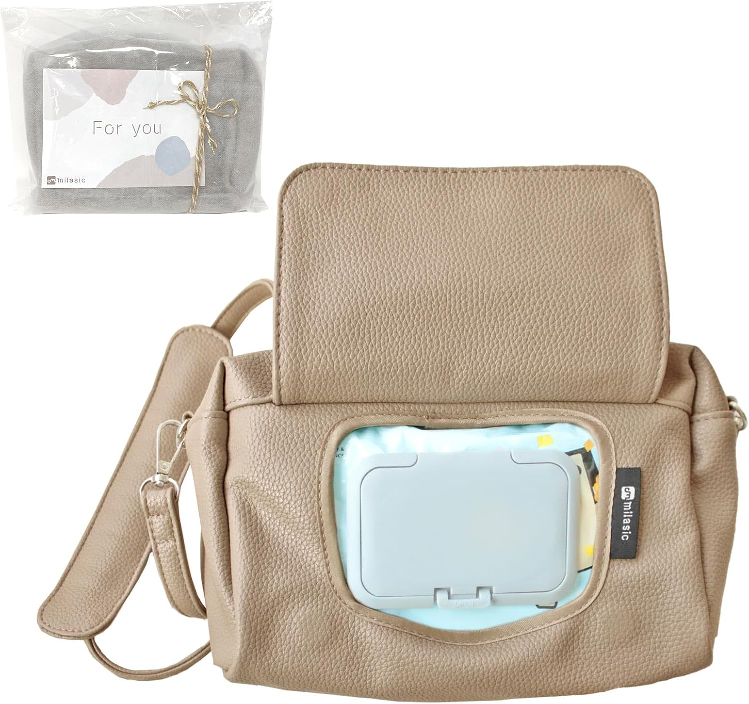 Miracic Diaper Pouch, Built-In Wipe, Large Capacity, Gift Package for Baby Showers, Genuine Domestic Manufacturers, Large Capacity, PU Leather, 2-Way Baby Diaper Bag, Stylish, Compact, Stylish image number 2