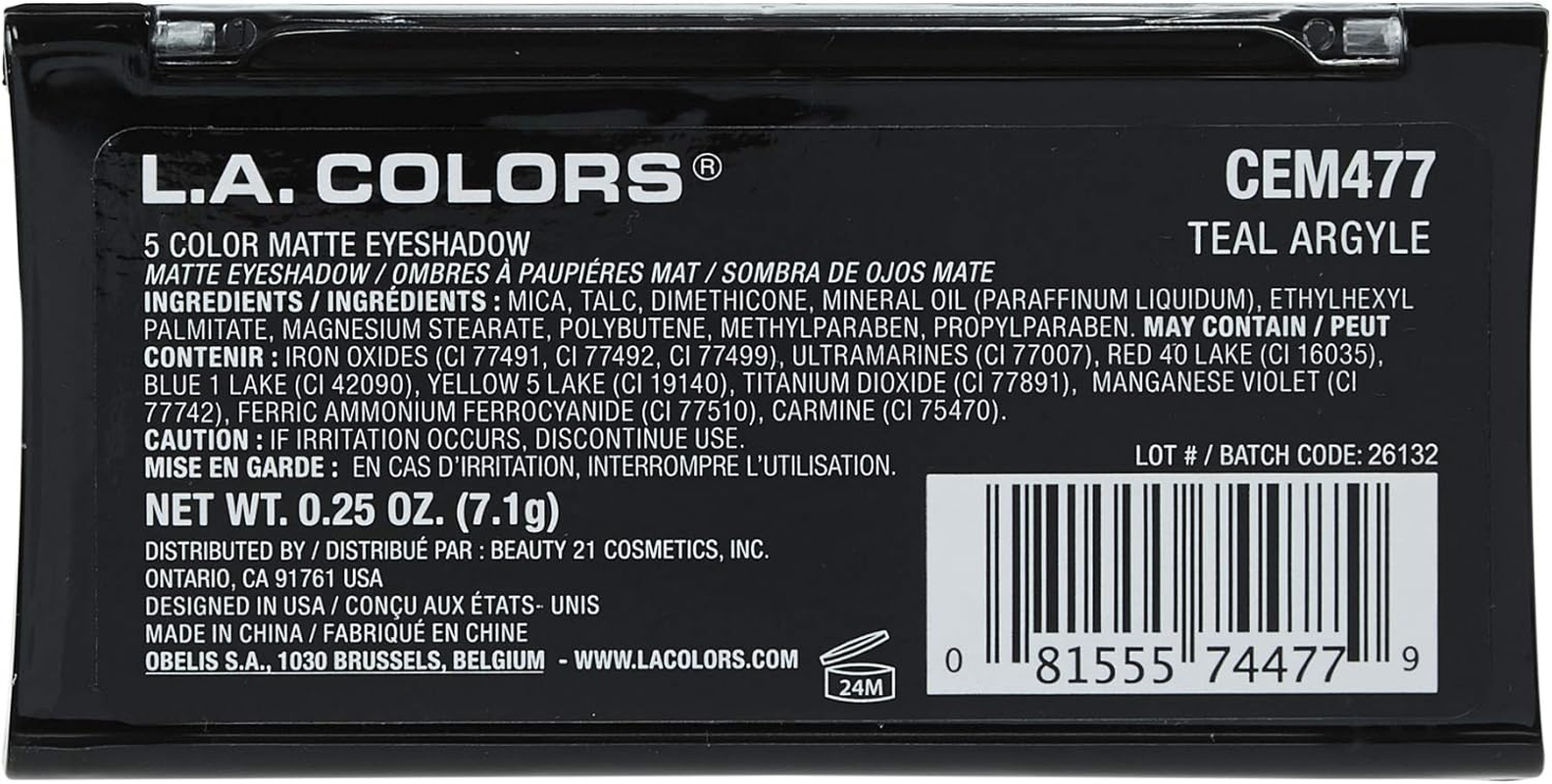 L.A. Colors 5 Color Matte Eyeshadow, Teal Argyle, 0.08 Ounce - Pink image number 3