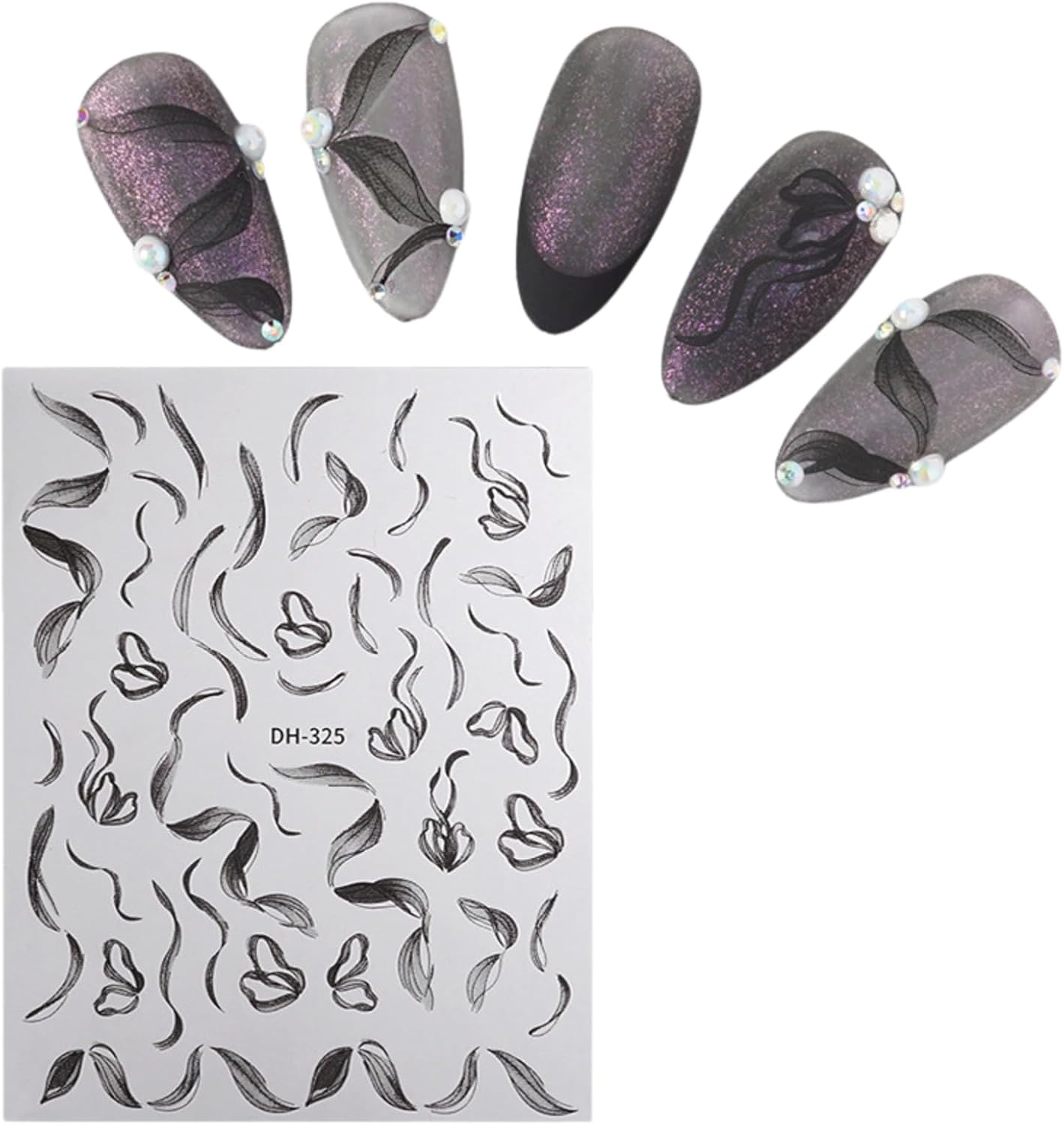 Nail Art Stickers Decals Stripe Line Nail Decals Self Adhesive Wave Nail Art Stickers for Women Girls DIY Nail Art Decorations Supplies (Black)