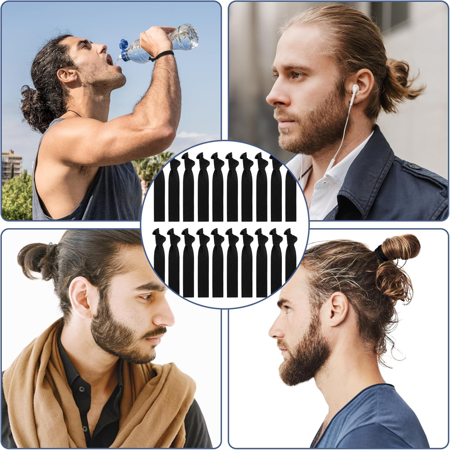 Teaaha Men'S Hair Bobbles Pack of 20 Black Knotted Hair Band Men, No Damage to Hair Band, Men, Curly Thick Elastic Sports Hairband, Men, No Wrinkles, Perfect Hair Band Men image number 4