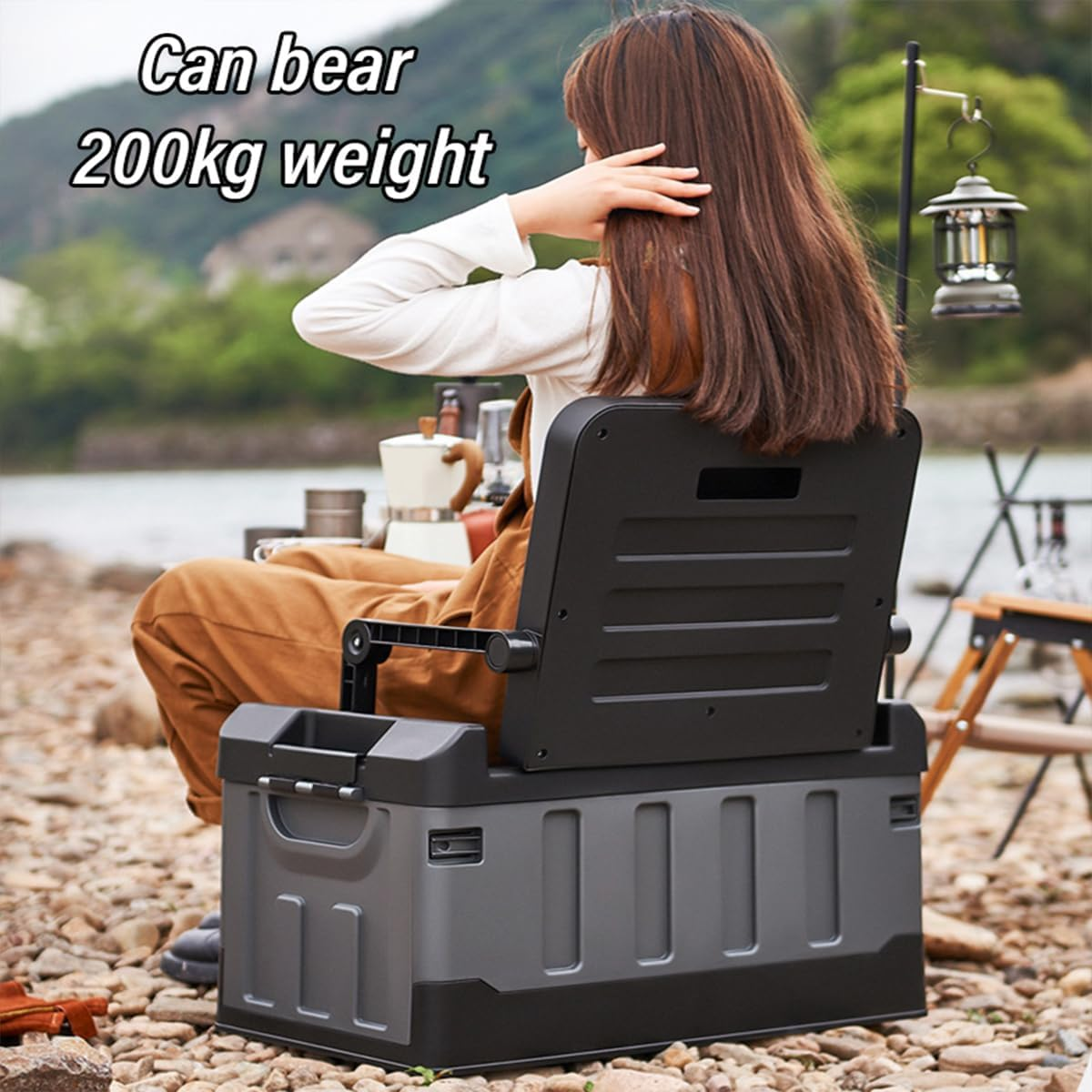 AIMALL Folding Storage Box with Seat, Large Capacity 23.4X14.2X25.4 Inch Organizer, Collapsible Container with 200Kg Load Capacity for Home and Outdoor Use image number 1