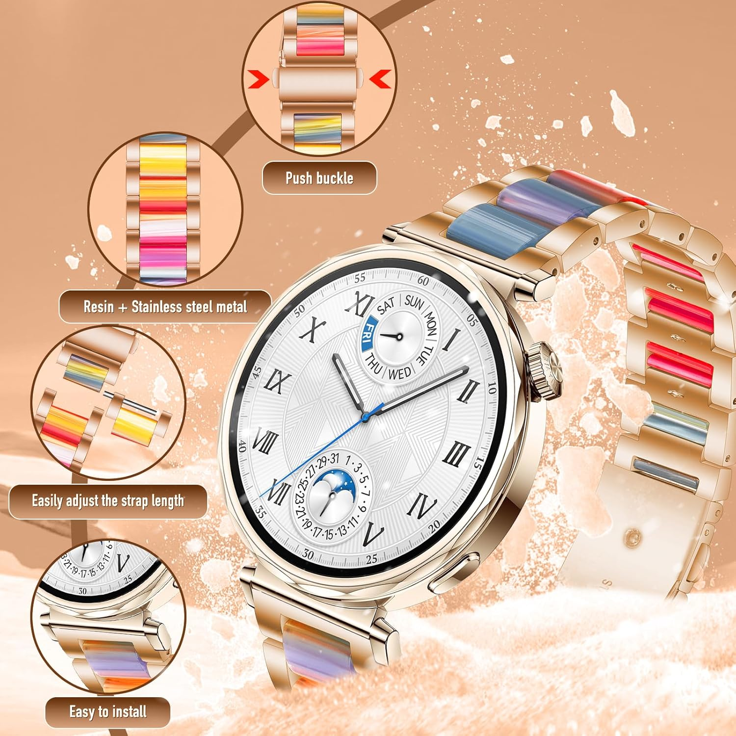 Maeiol 18Mm Armband F&uuml;r Huawei Watch GT 5 41Mm / Huawei Watch GT 4 41Mm, Harz Armband Resin Edelstahl Metall Armb&auml;nder F&uuml;r Garmin Venu 3S / Garmin Forerunner 265S /Forerunner 255S image number 4