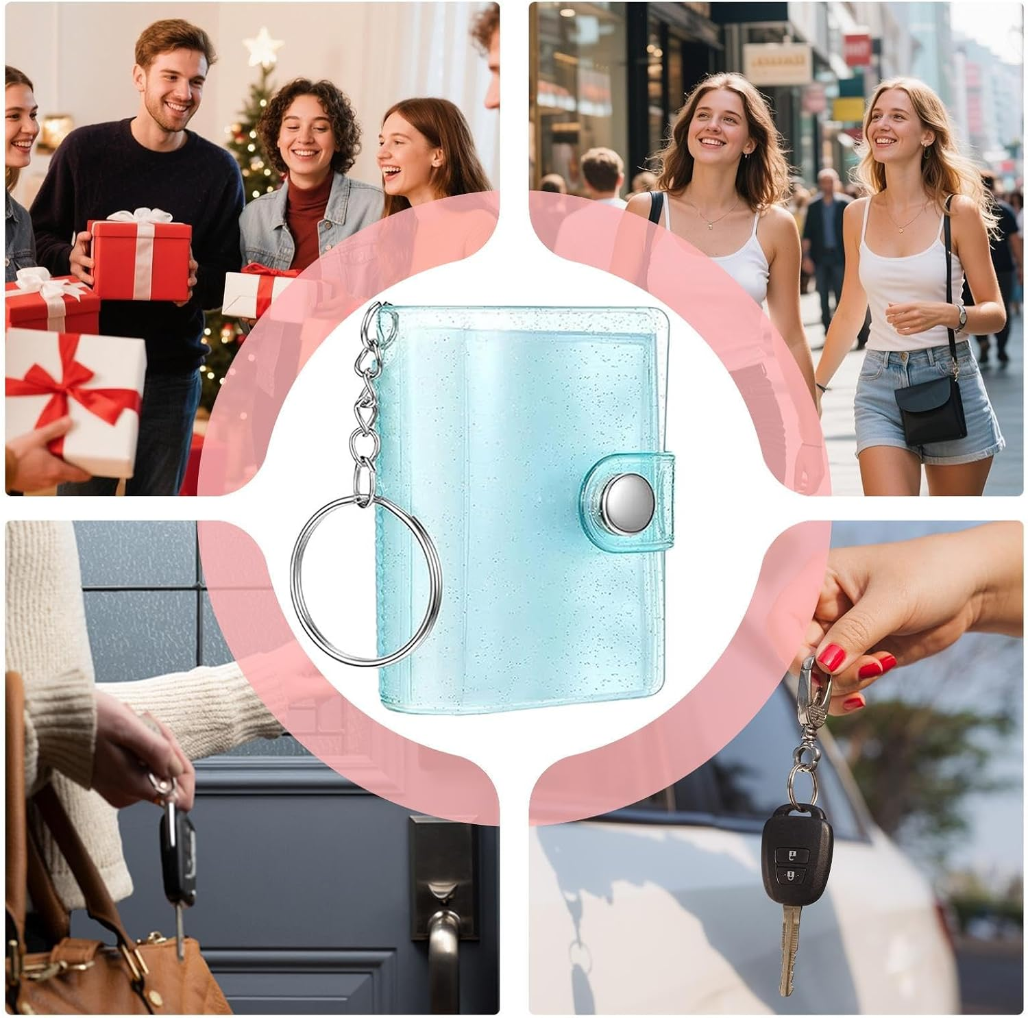 Szaluyk Mini Photo Album Keychain | Clear 24 Pockets Binder | Portable Photo Frame for Kids and Adults | Fits Wallets, Bags, Backpacks | Birthday Gift, Mat, Blue, Fare Riferimento Alla Descrizione - Blue image number 6