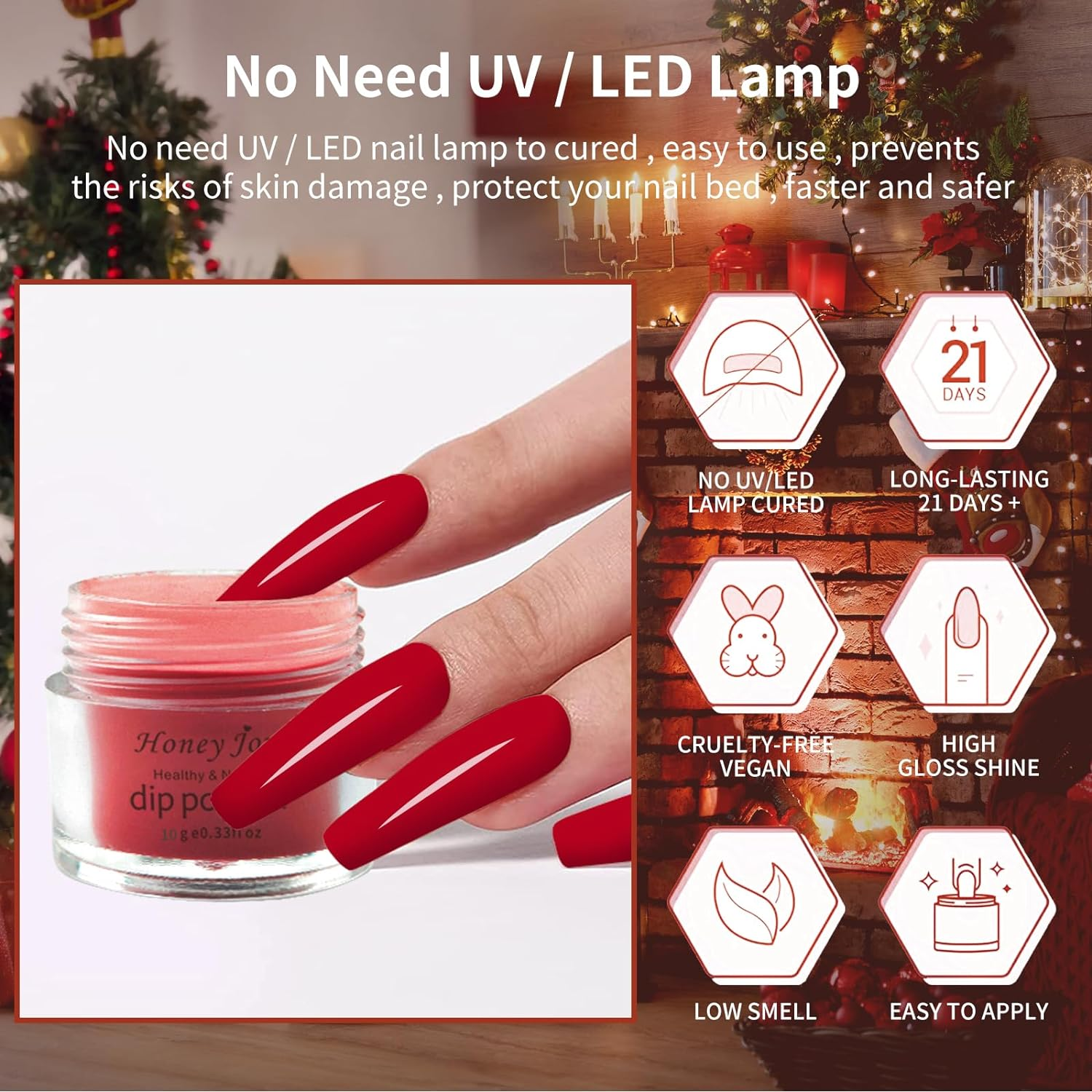 Honey Joy 6 BOX/SET Wine Red Dip Powder Glitter Dark Barn Red Fine Dipping Powder Colors No Need Lamp Cure,Like Gel Polish Effect,Even & Smooth Finishing (Dp-L-6Pcs-10G/Box)