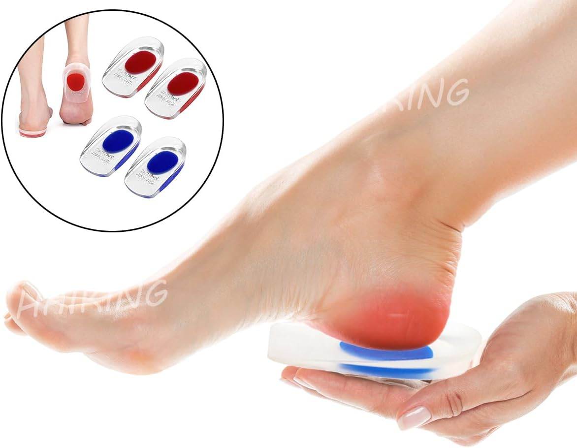 Silicone Gel Heel Cups, 2 Pairs Blue and Red Orthotic Shoe Inserts Foot Care Accessories for Men, Women Sore Heel Pain Relief (2 Sizes) image number 2