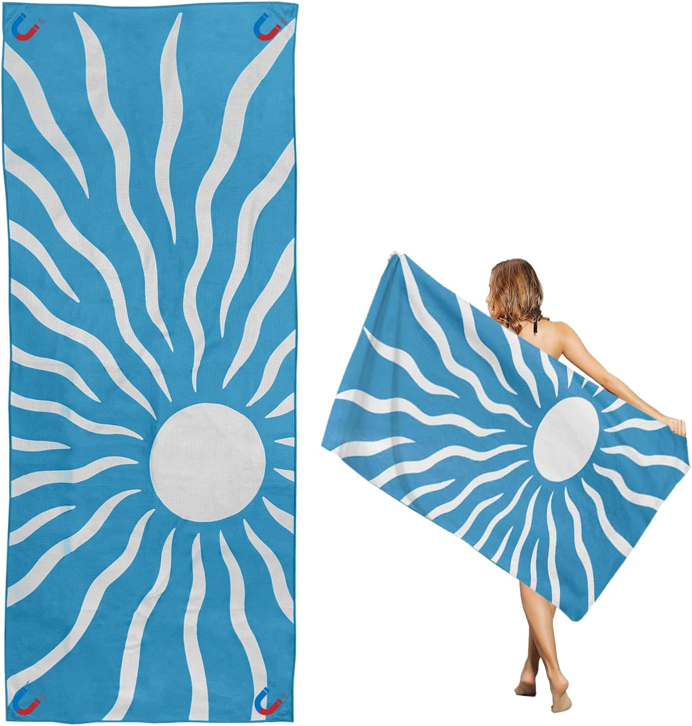 Outdoor Magnetic Bath Towel &ndash; Quick Dry Sandproof Microfibre Beach Towel with Magnetic Closure &ndash; Lightweight, Compact & Sand Free &ndash; Fast Drying Swim, Pool, Travel, Camping & Sports Towel (Blue)
