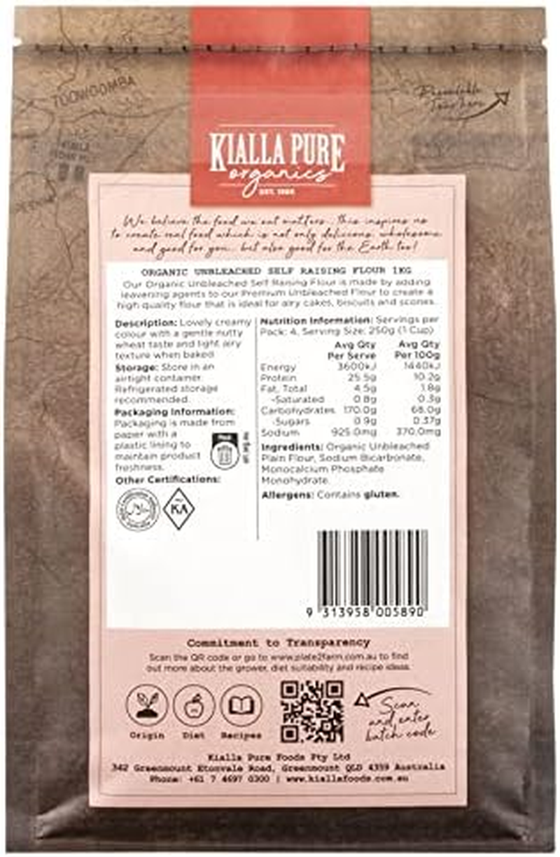 Kialla Pure Organics Organic Unbleached Self Raising Flour, 1 Kg image number 1