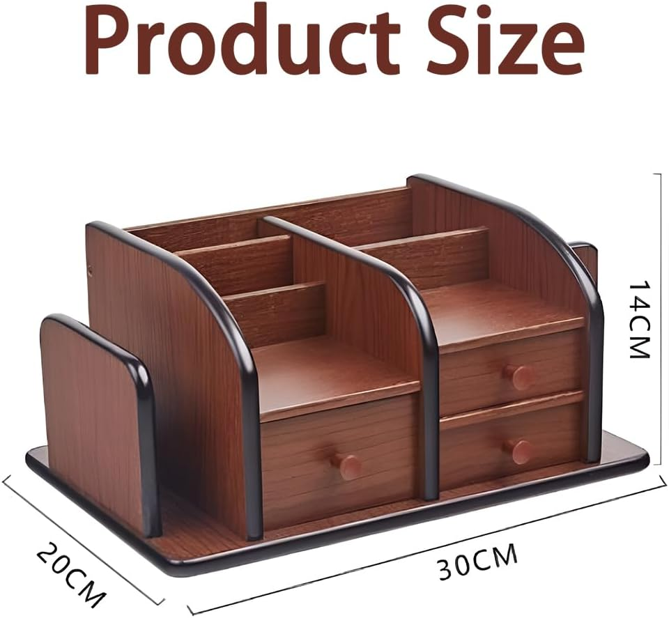 Brown Wooden Desktop Organizer,Wood Office Desk Organizer,Pencil Storage Rack,Large Capacity Drawer,Brown Desktop Accessories,For Kitchen,Desk,Classroom, O0Ffice,Daily Storage image number 6
