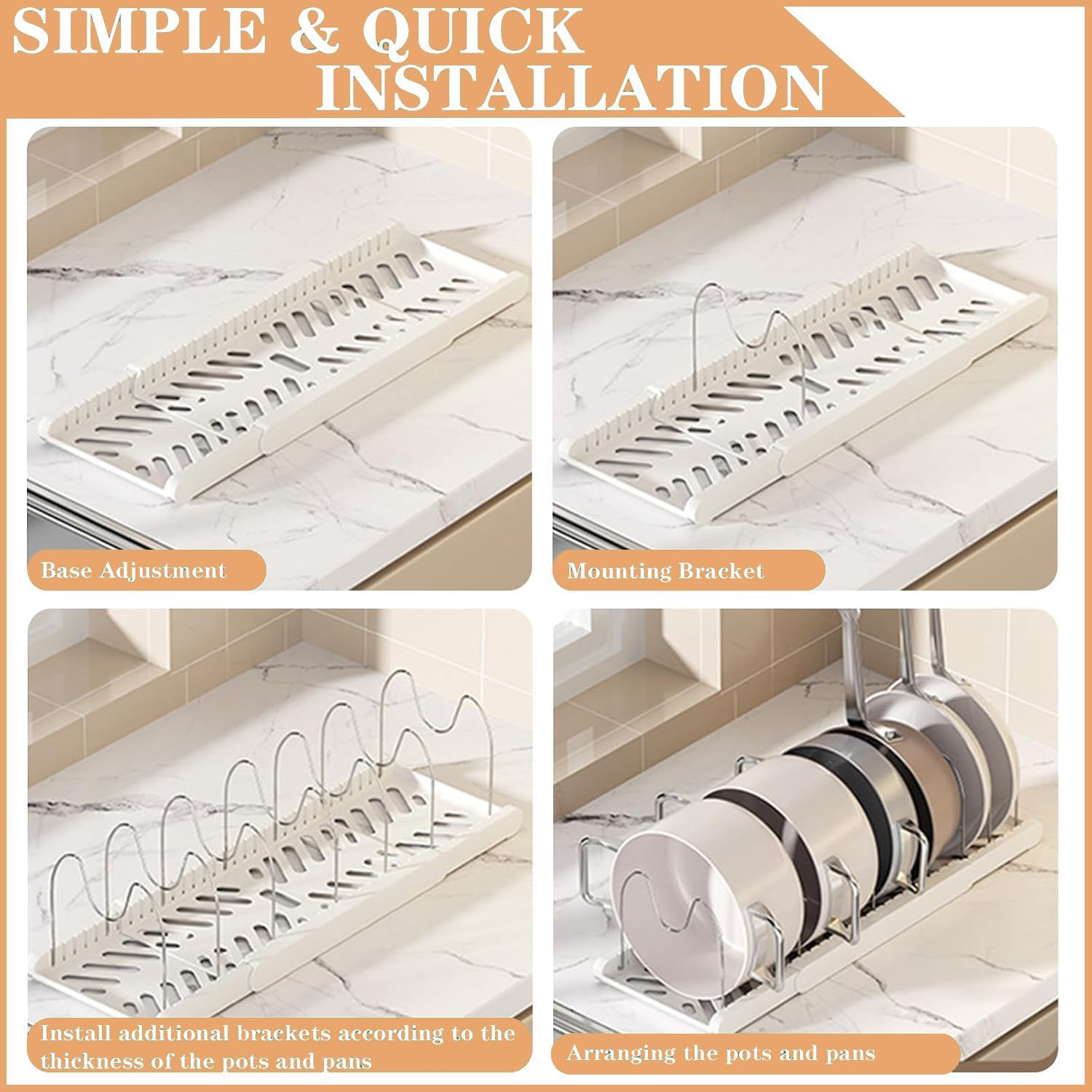 Pots and Pans Organiser, Expandable Pans Organizer Rack, 7 Adjustable Compartments, Cookware Holder for Pantry or Cabinet, White image number 4