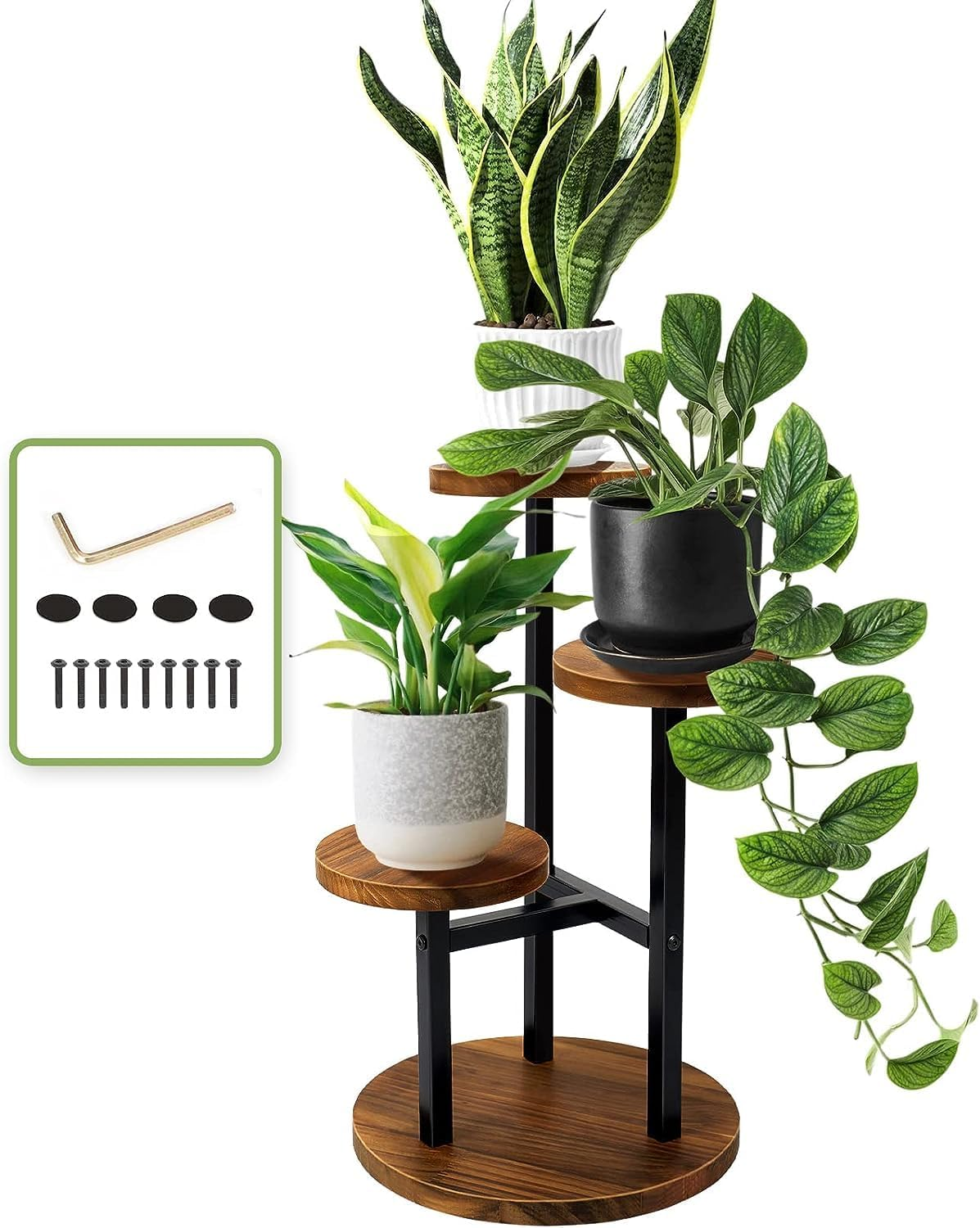 3 Tier Plant Stand, Tall Metal Wood Shelf Holder for Indoor, Outdoor Display Rack Flower Pot Stand for Corner Living Room Balcony Garden Patio image number 6