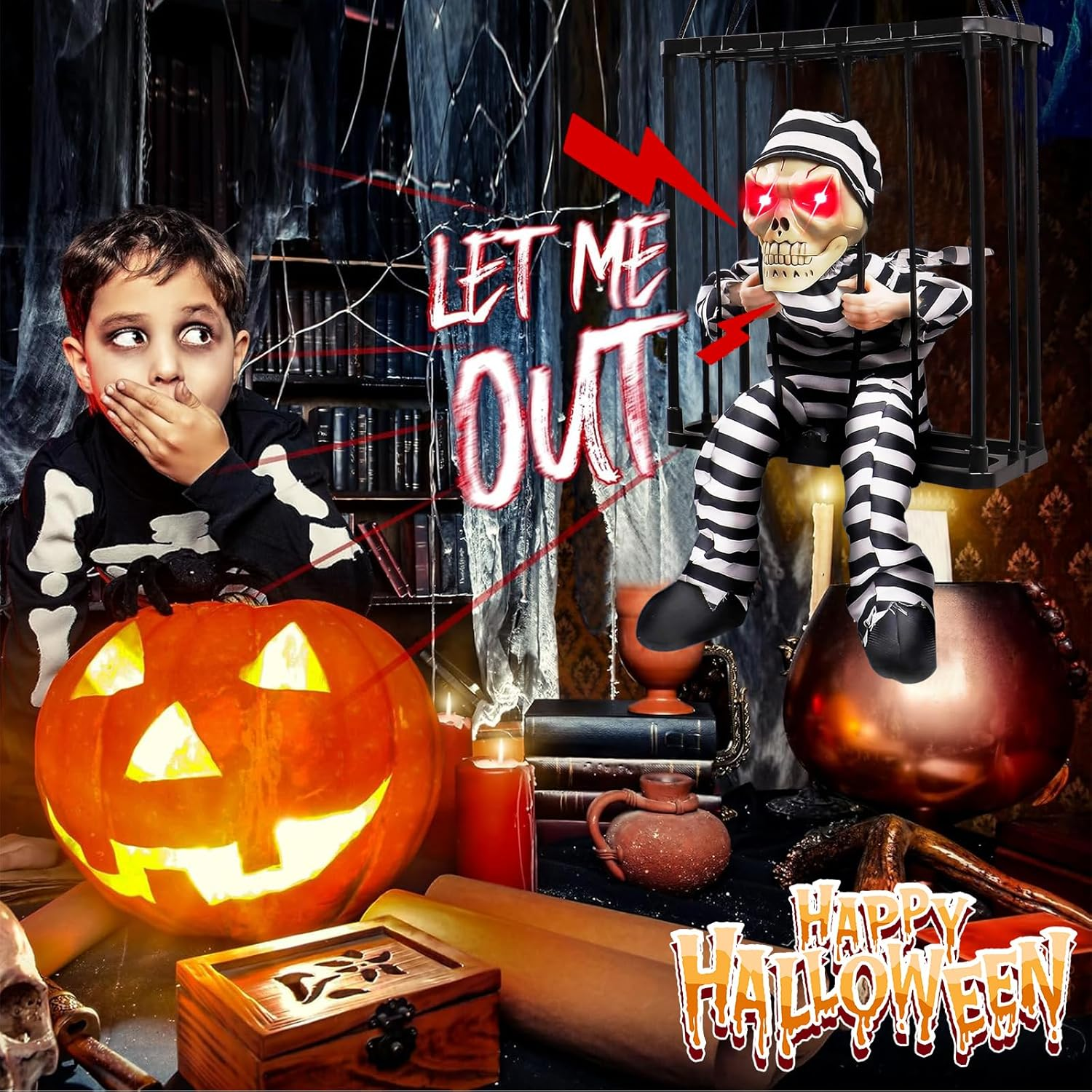 Halloween Decorations, Halloween Hanging Decorations for Indoor Outdoor Decor, Halloween Decor Prop with Motion Sensor, Skeleton Hanging Decoration with Sound