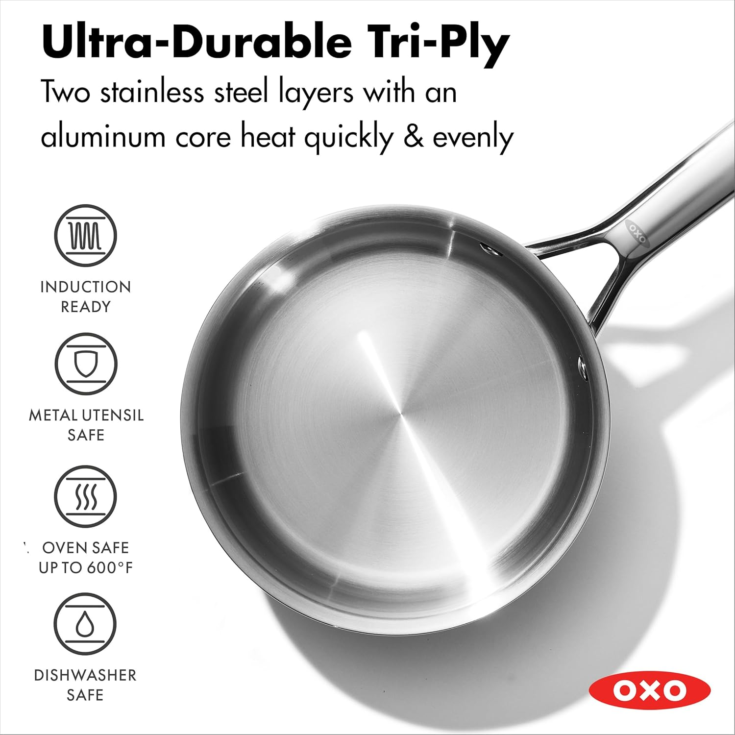 OXO Agility Stainless Steel 13 Piece Cookware Pots and Pans Set, Induction, Ceramic Nonstick PFAS -Free Coated Frypans, Ultra-Durable, Quick Even Heating, Chip-Free Rims, Dishwasher and Oven Safe image number 6