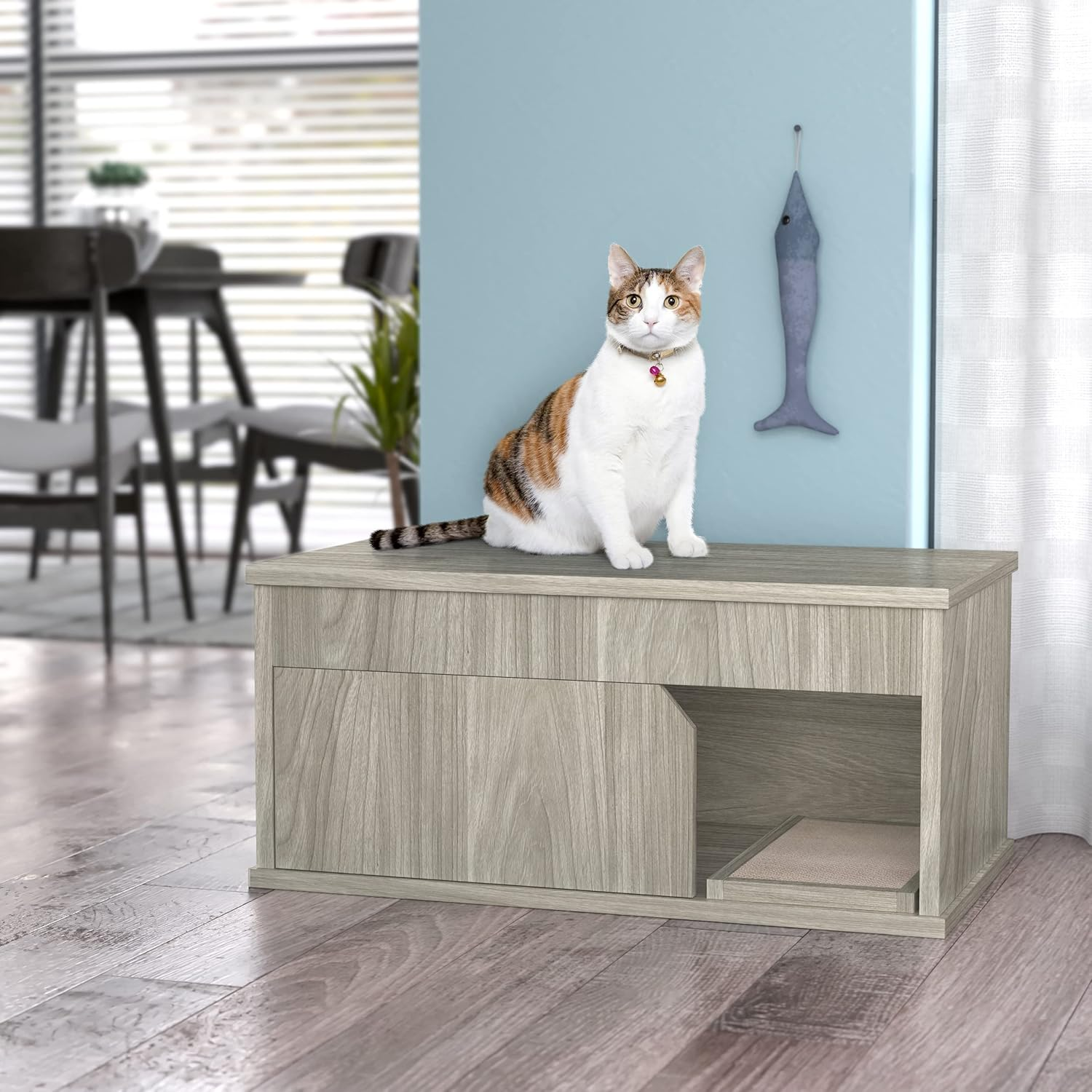 WAY BASICS Cat Litter Box Enclosure Hidden Cat Furniture, Aspen Grey image number 4