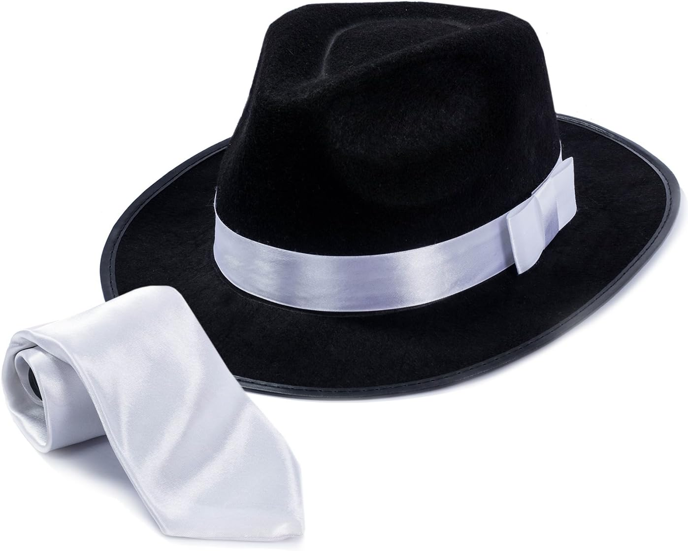 Tigerdoe Fedora Gangster Hat - Mobster Costume - Felt Hat & White Neck Tie - (2 Pc Set) Fedora Hat image number 5