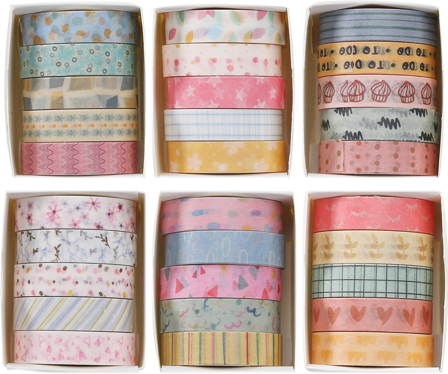 YUBX Basic Washi Tape Set 30 Rolls Cute Patterns Decorative Skinny Slim Masking Tapes for Arts, DIY Crafts, Journals, Planners, Scrapbook, Wrapping (Sweety Two)