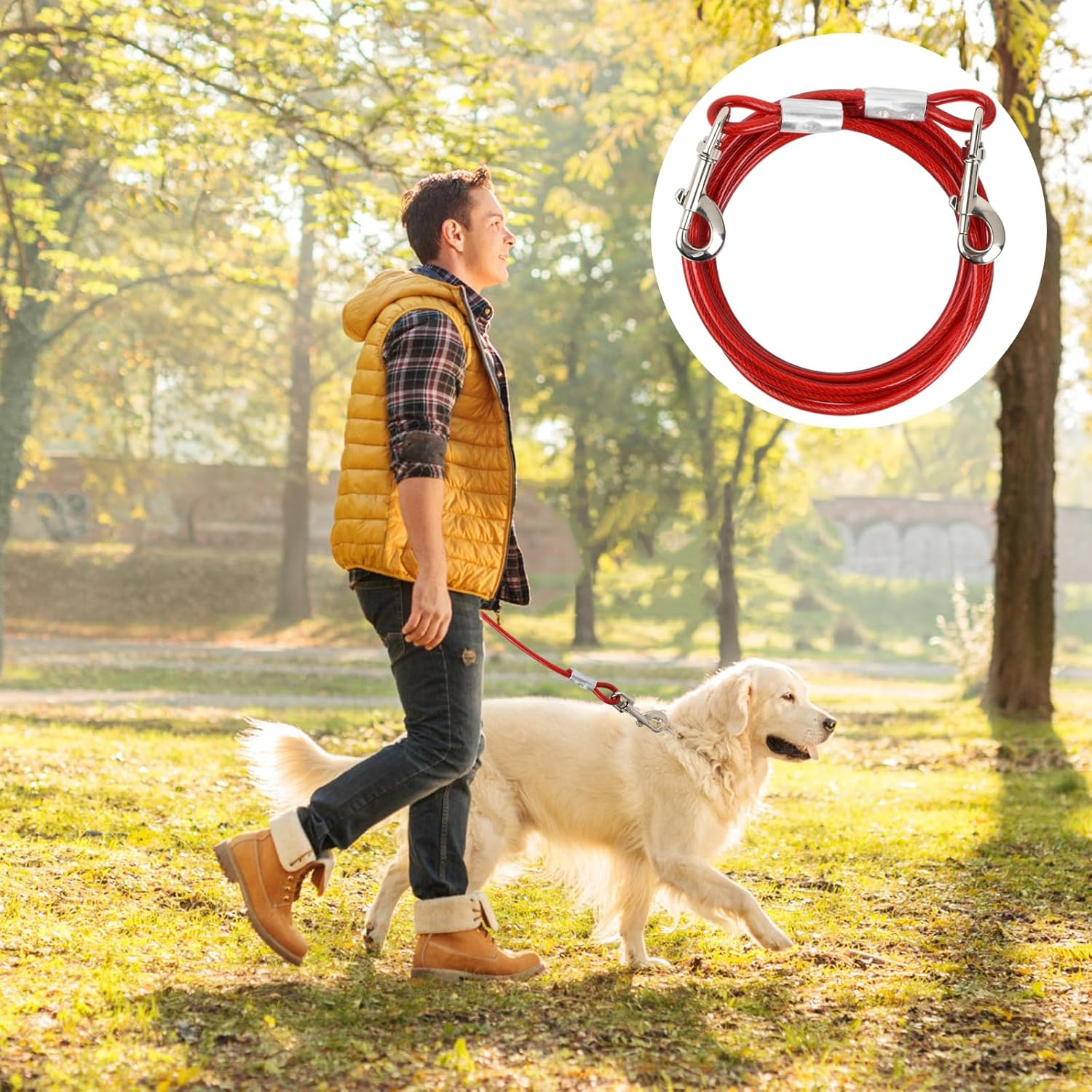 5 M Dog Lead Steel Wire Small Medium Large Dogs, 6 Mm, Tie-Out Lead Pet Heavy Duty, up to 250 Kg, Dog Yard Lead with Swivel Hook, Tie Out Pets Cable for Camping Training (White, 5 M) image number 3